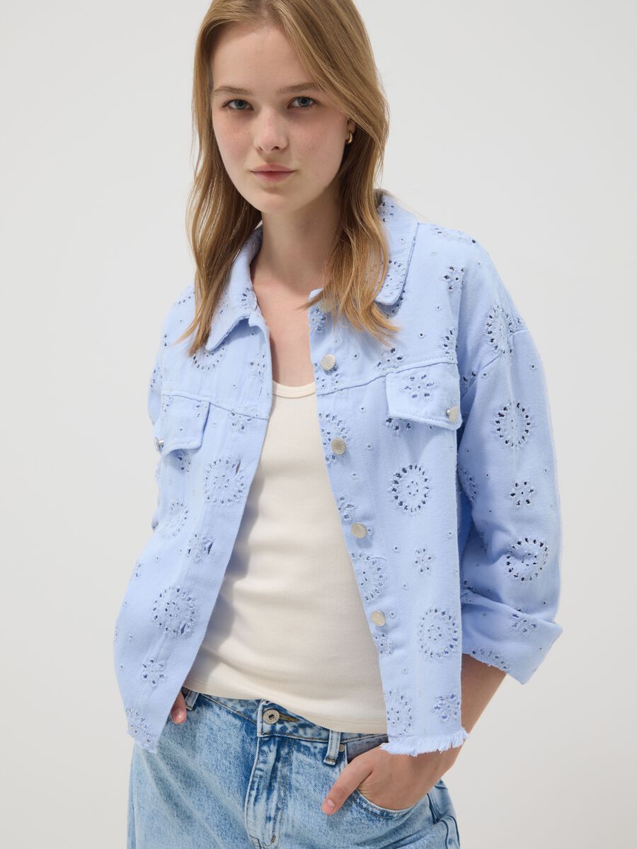 Sky-blue pure cotton broderie anglaise jacket_1