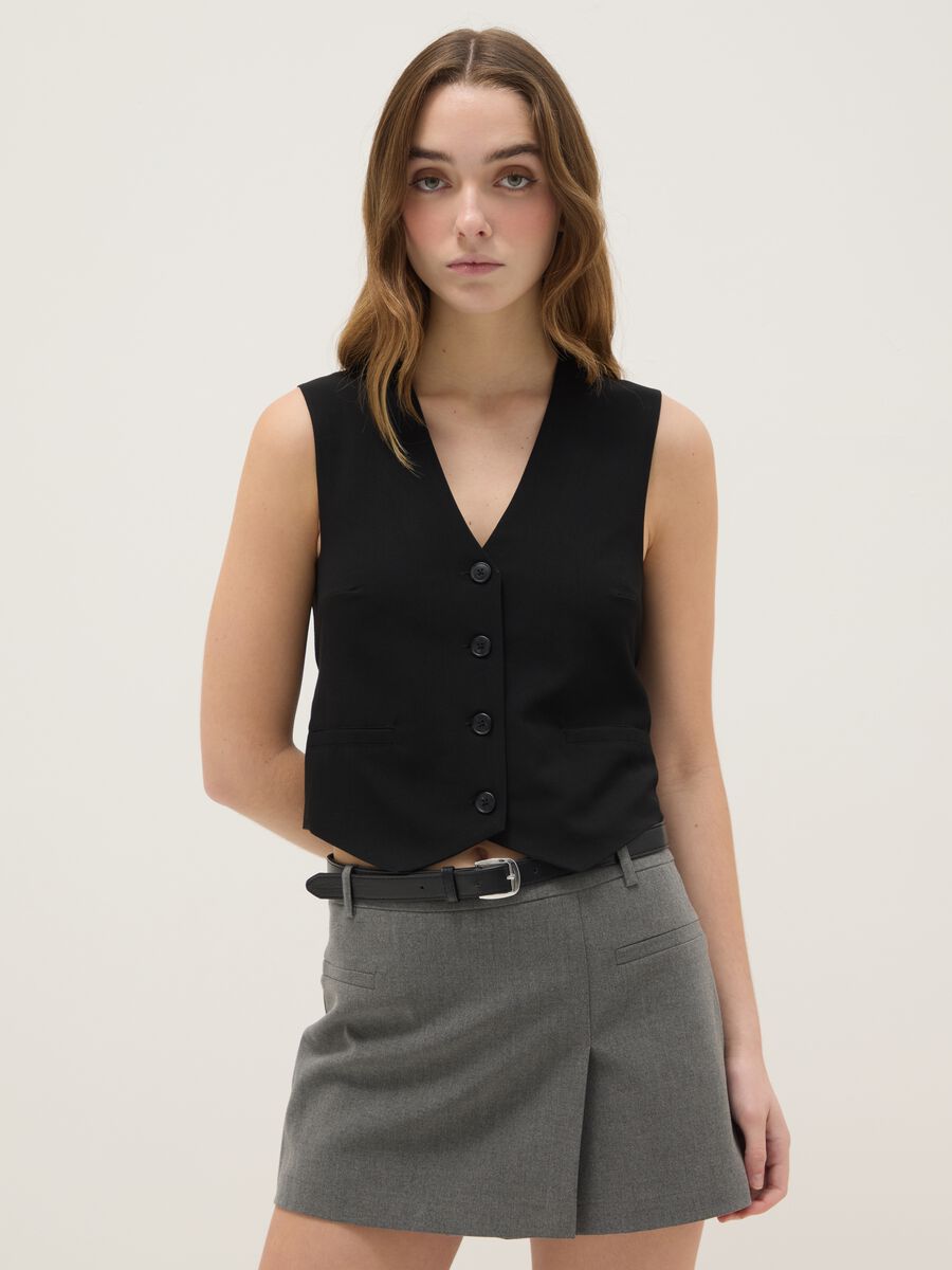 Black Stretch Fabric Waistcoat Regular Fit_0