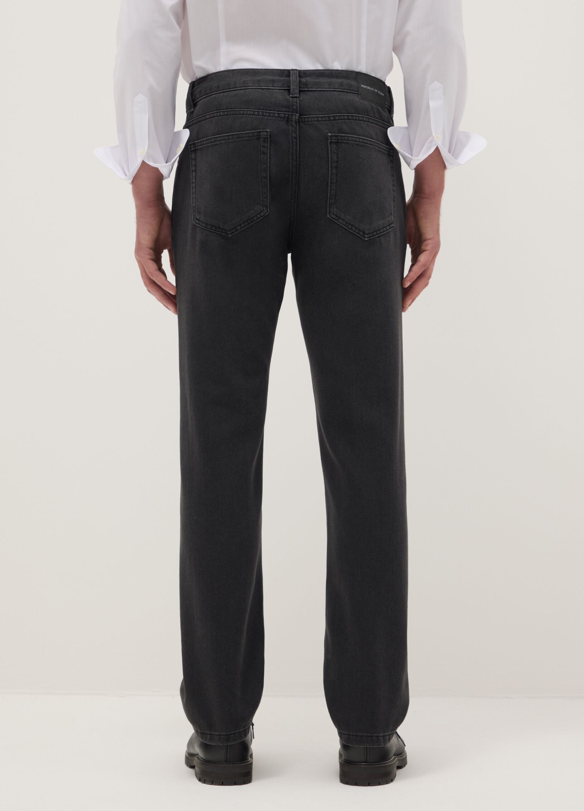 Black cotton blend regular fit jeans