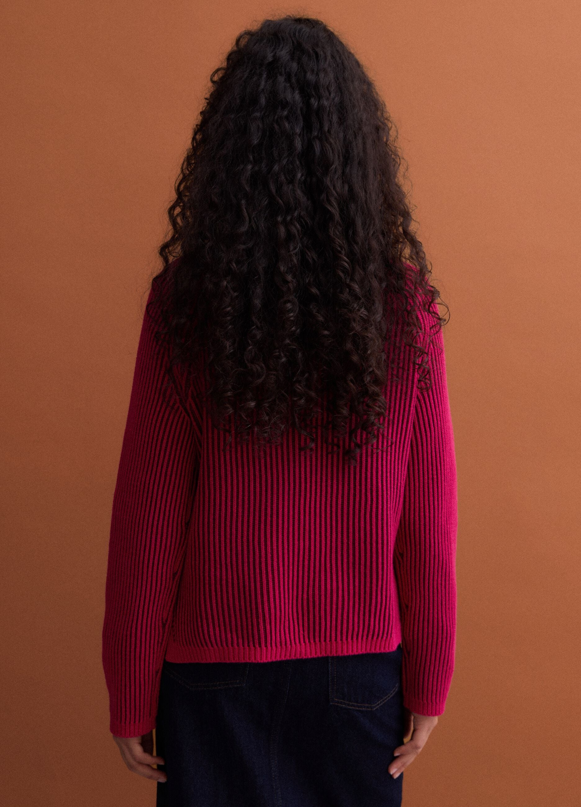 Multicolour pure cotton ribbed crew-neck jumper, regular fit