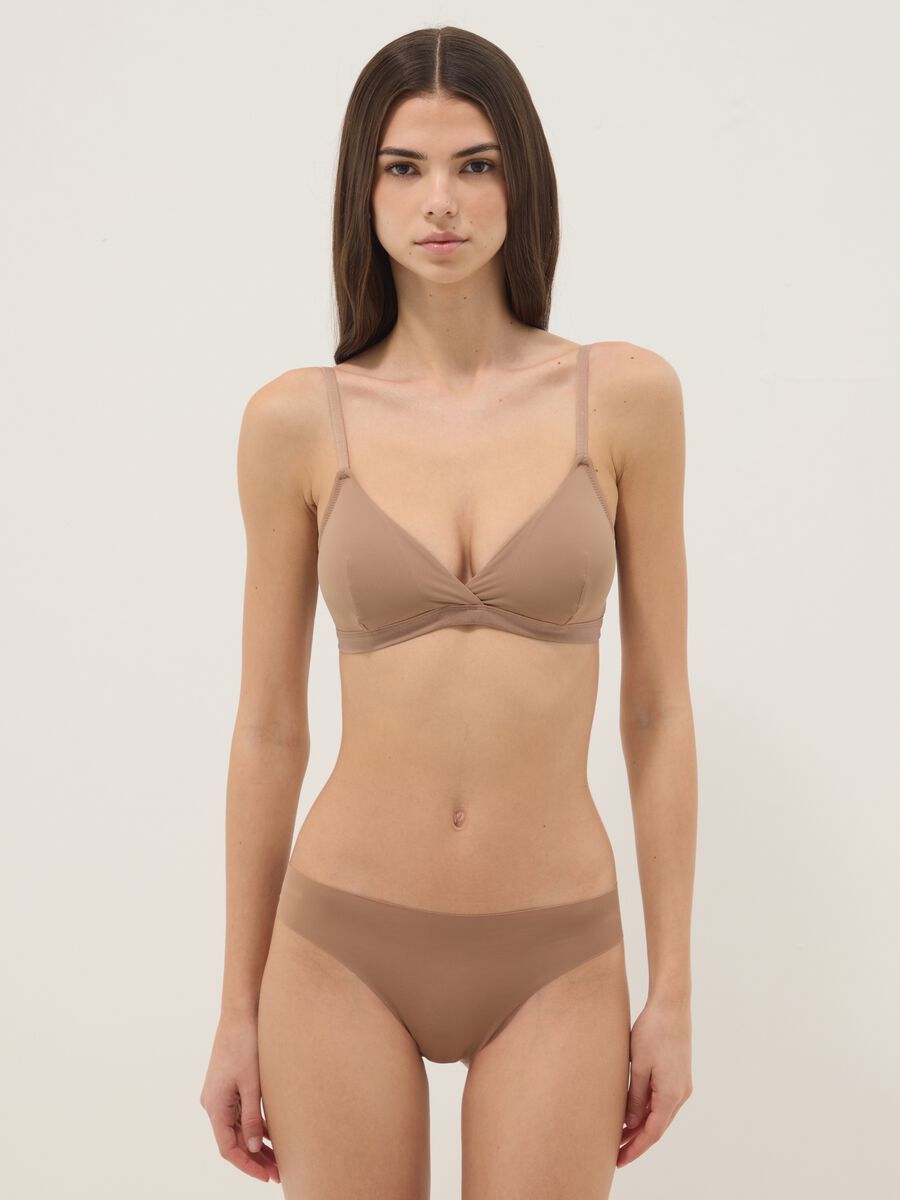 Brown triangle bra with removable padding in stretch fabric_1