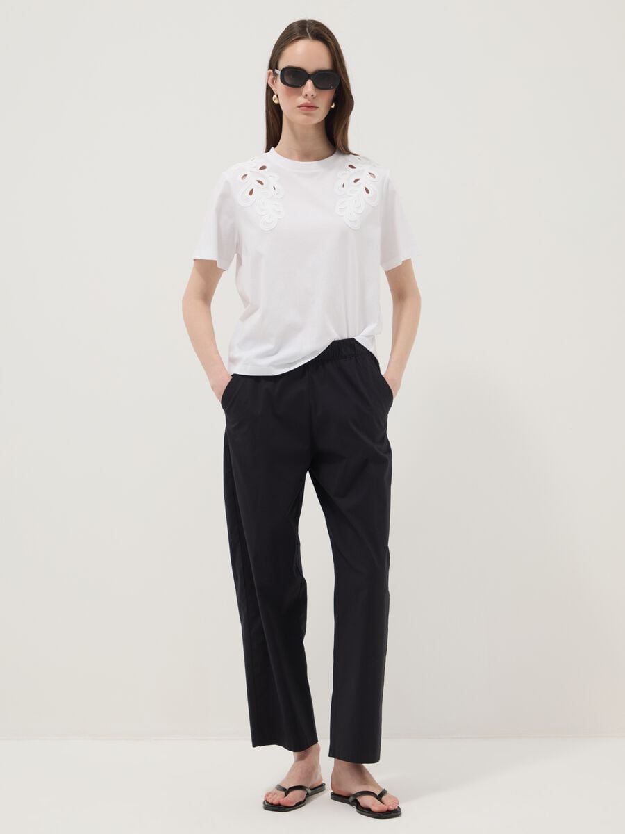White pure cotton T-shirt with embroidery, regular fit_1