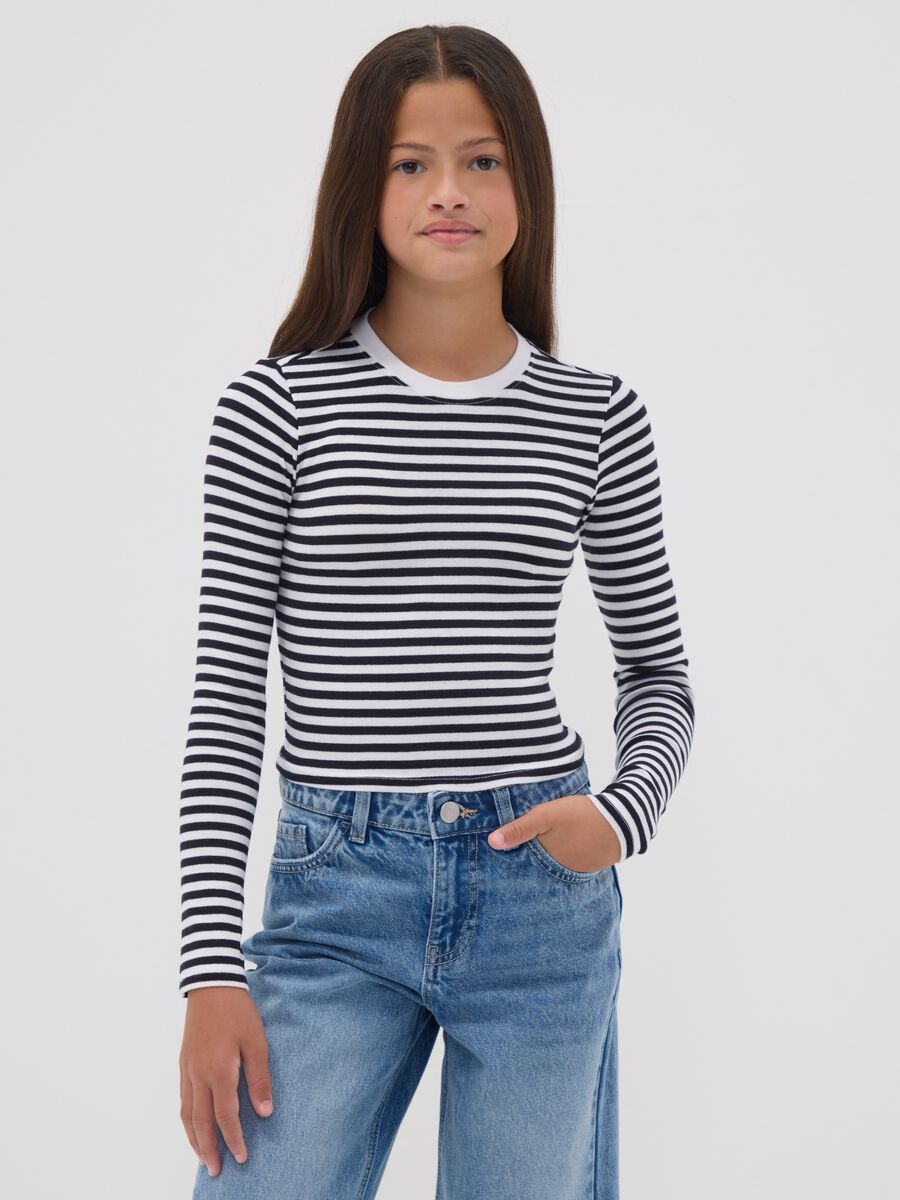 Black striped organic stretch cotton crew-neck T-shirt_0