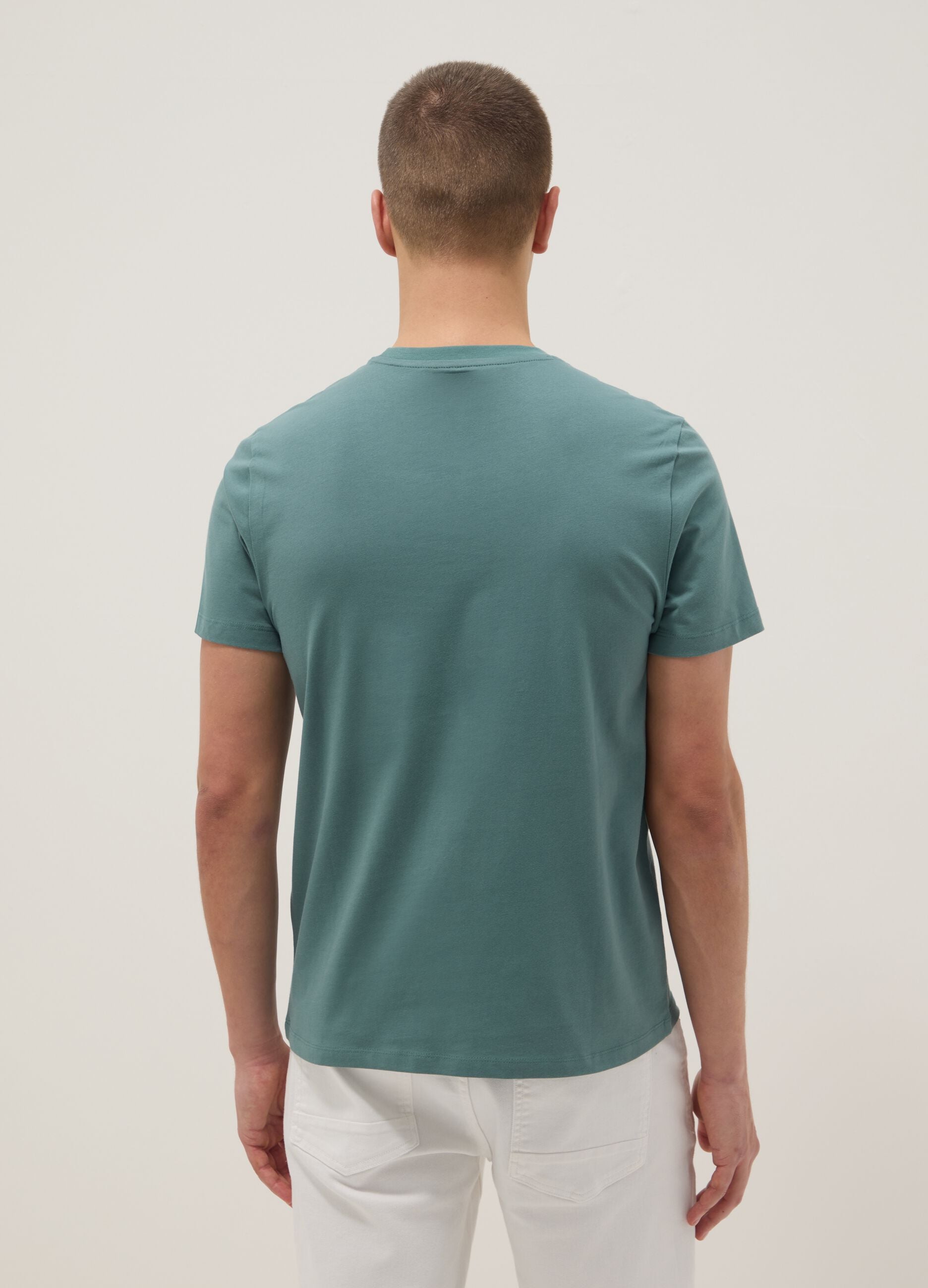 Green pure cotton short sleeve T-shirt, regular fit