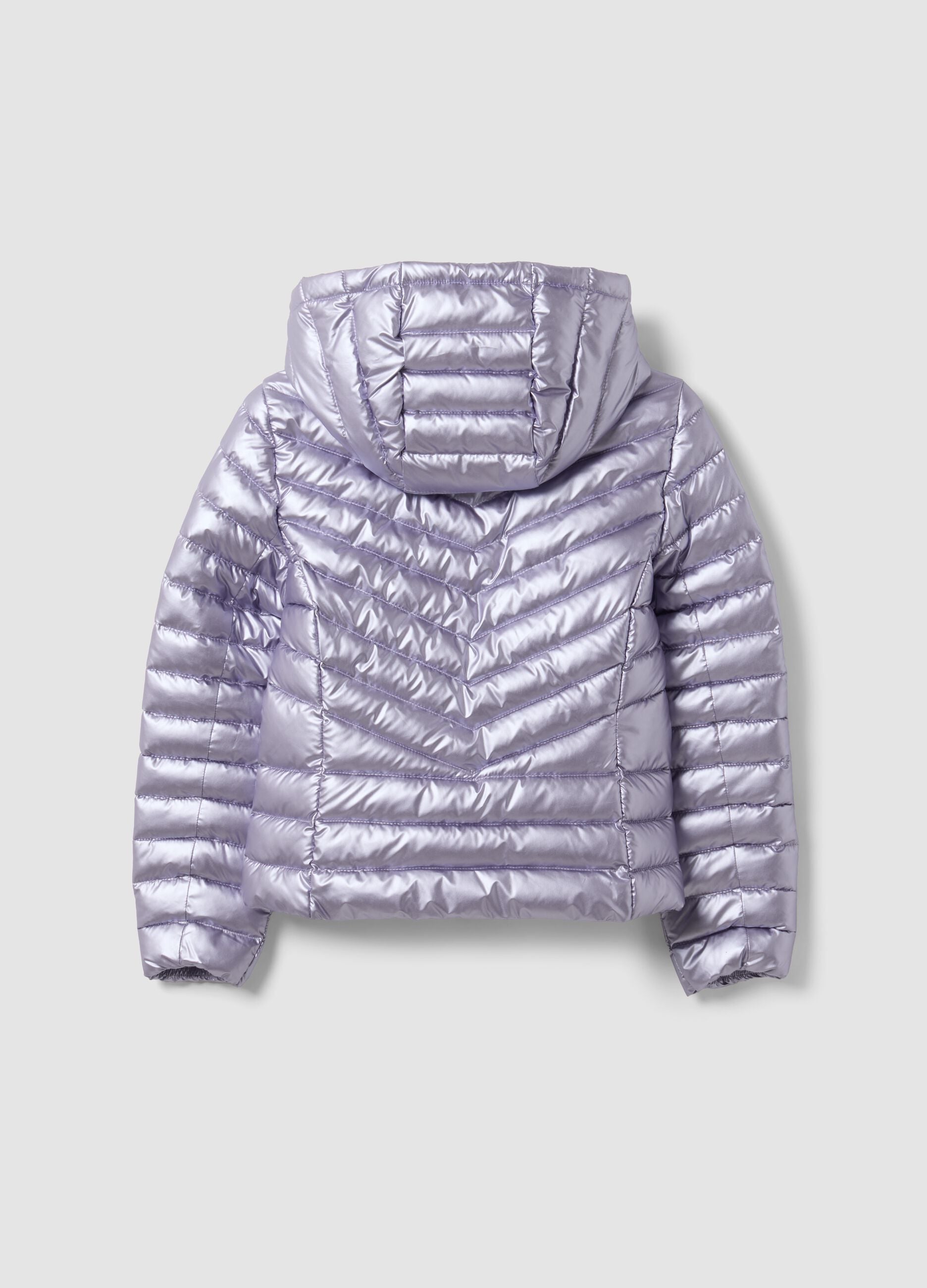 Purple Ultralight padded jacket with hood and zip for girls