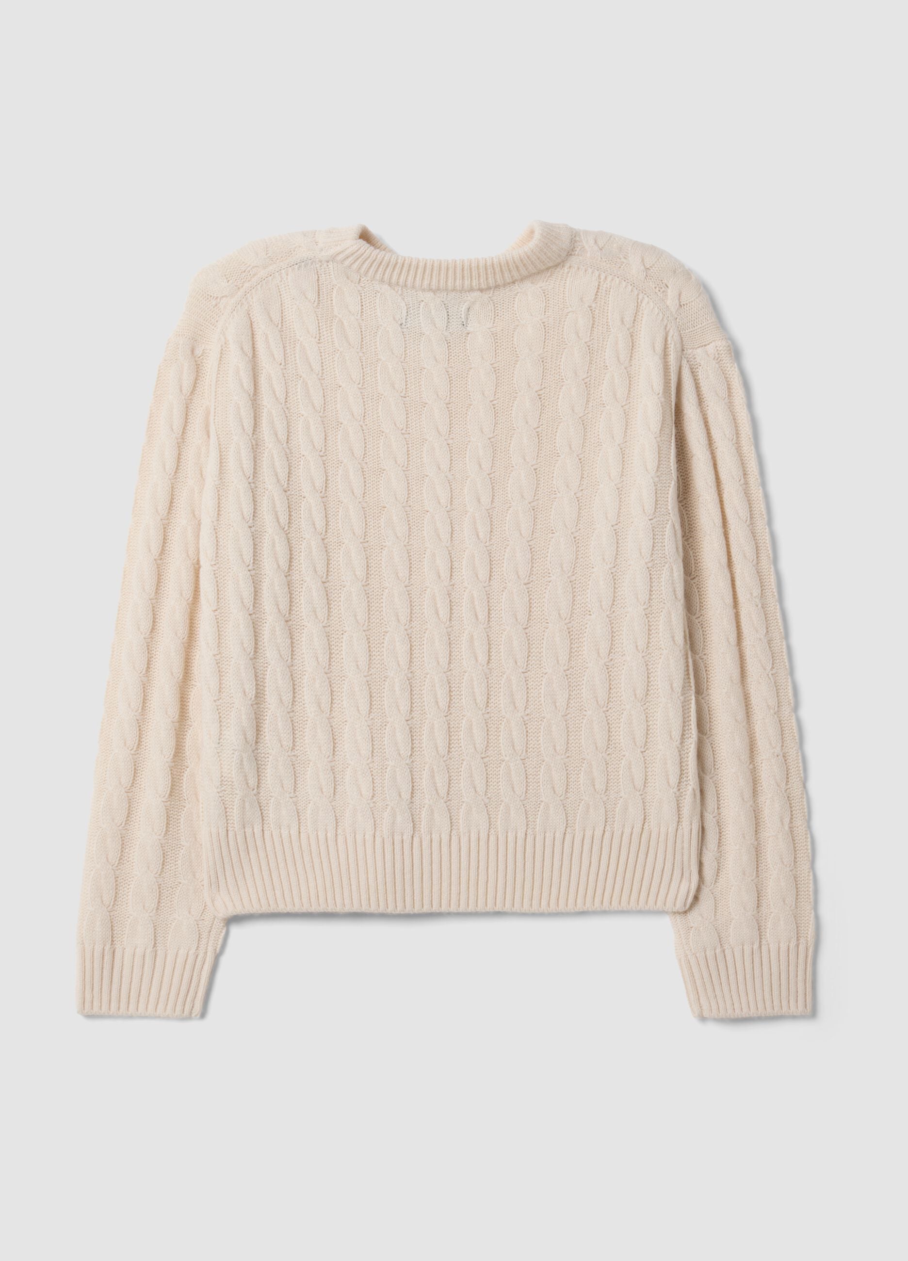Beige wool-blend cable-knit crew-neck jumper in an oversized fit