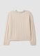Beige wool-blend cable-knit crew-neck jumper in an oversized fit_6