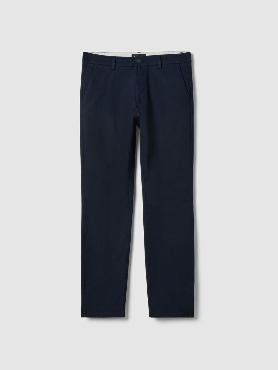 Pantaloni chino blu in cotone elasticizzato slim fit_0
