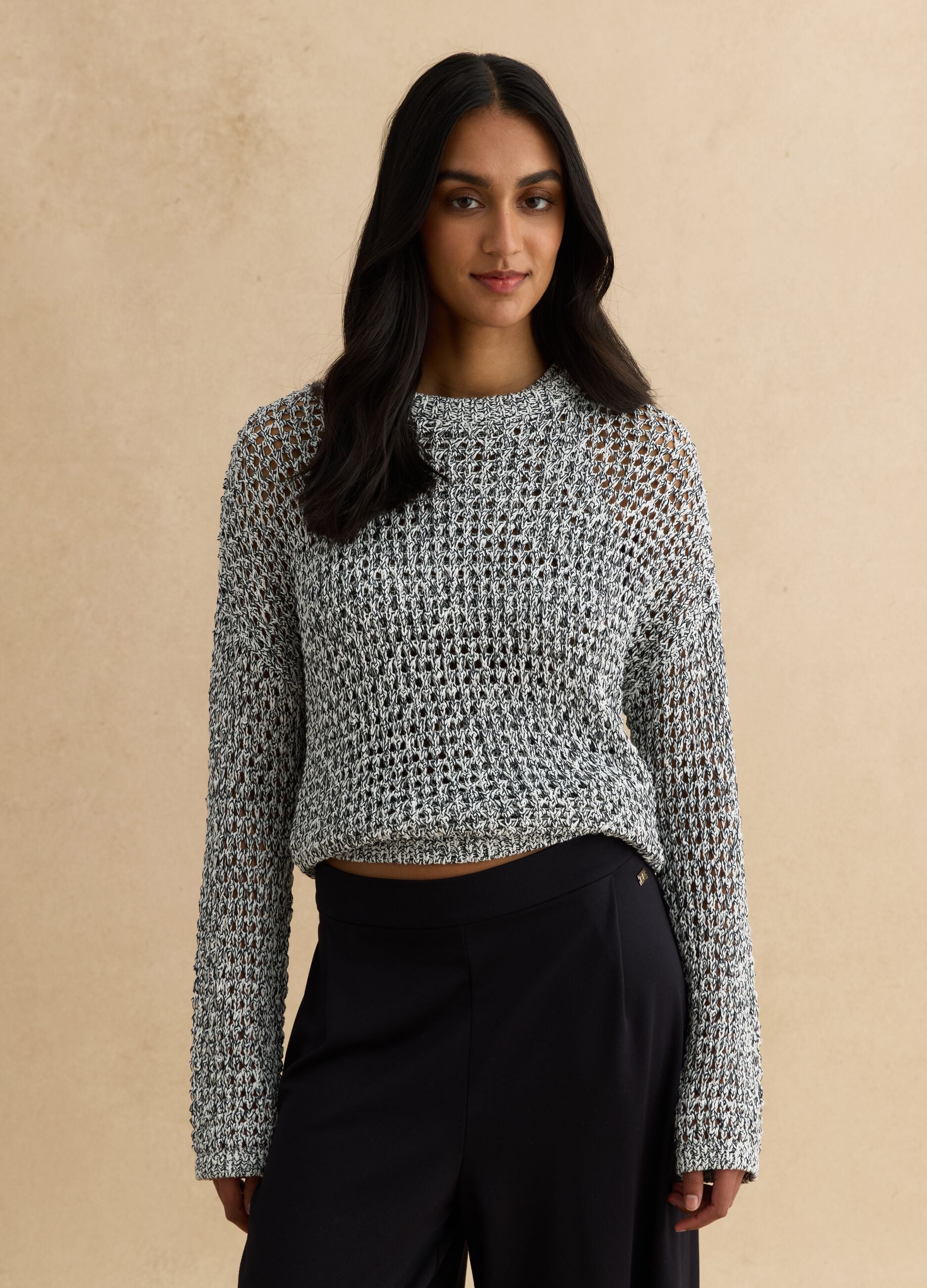 Multicolour cotton blend pullover regular fit with knitted design