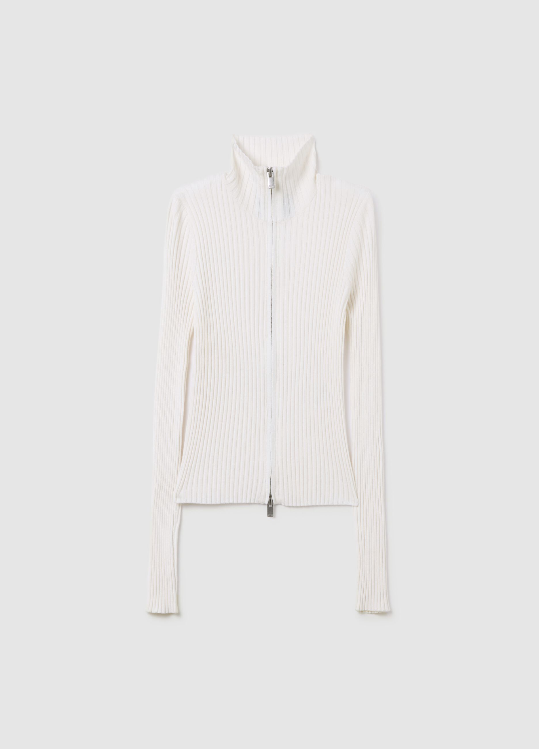 Full-Zip Ribbed Knit White