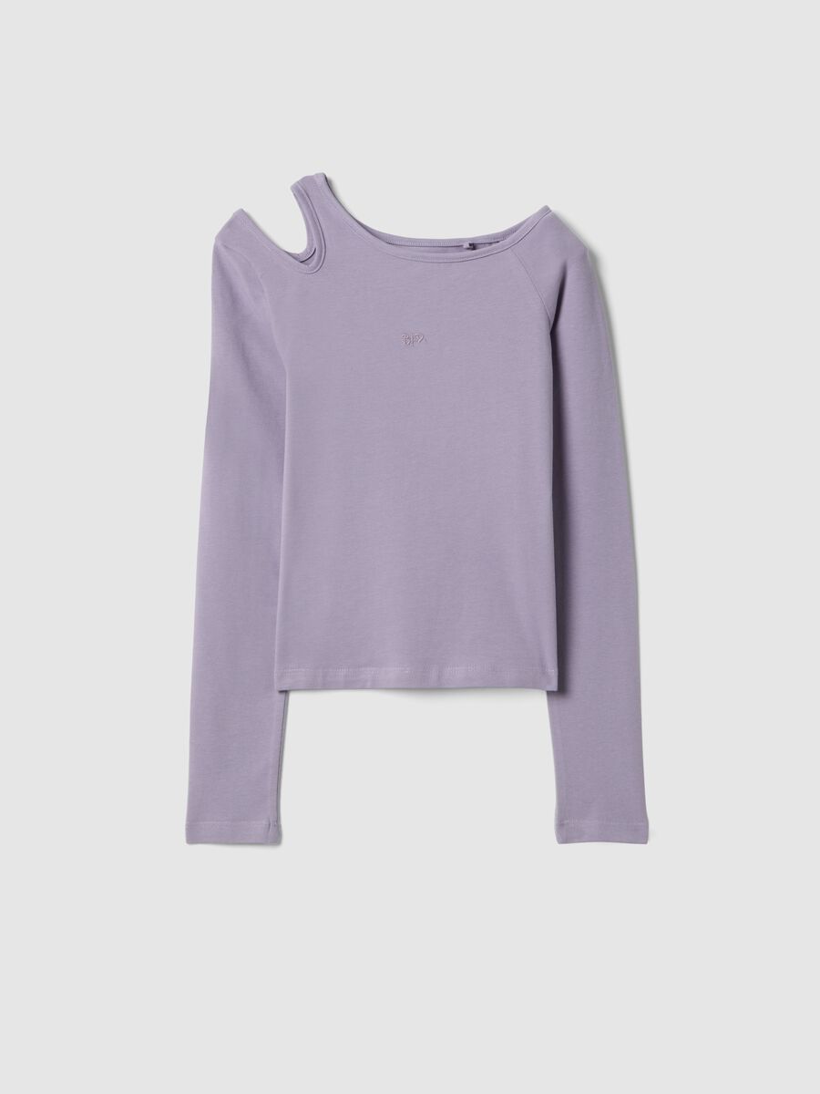 Maglia in misto cotone viola da ragazza slim fit con scollo a barca_3