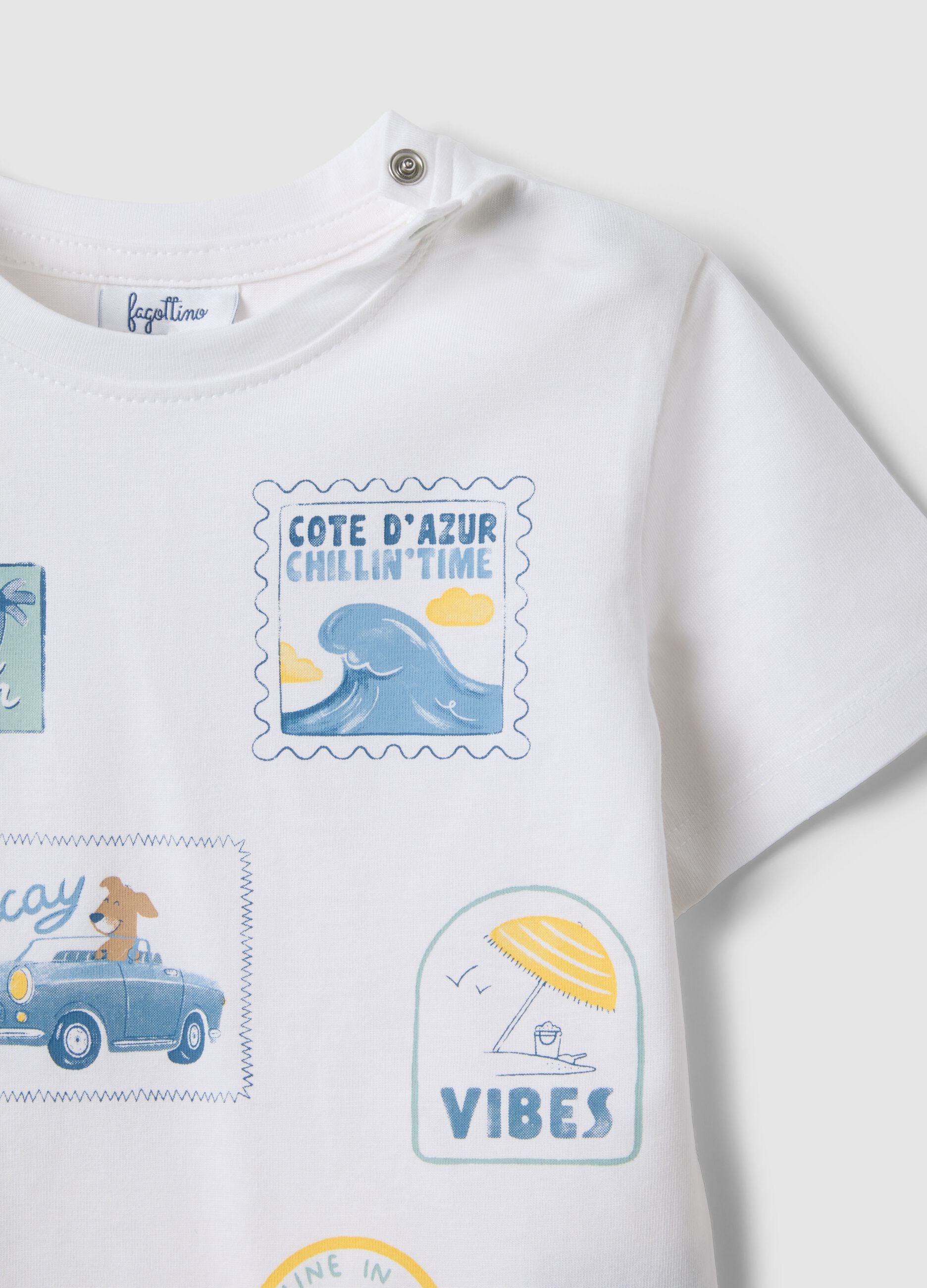 White pure cotton children's T-shirt regular fit with prints