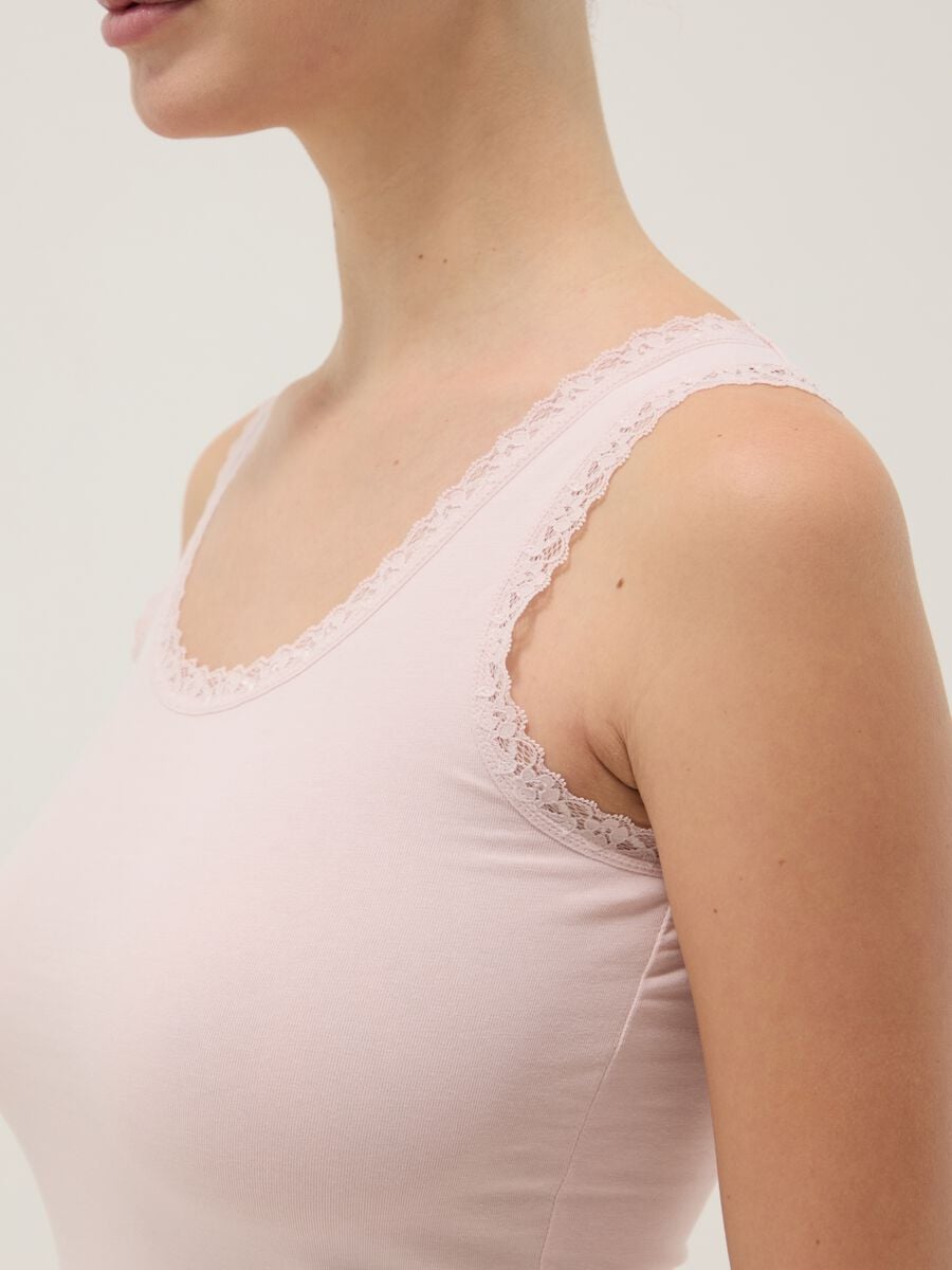 Pink Stretch Cotton Vest Regular Fit with Lace Trim_3
