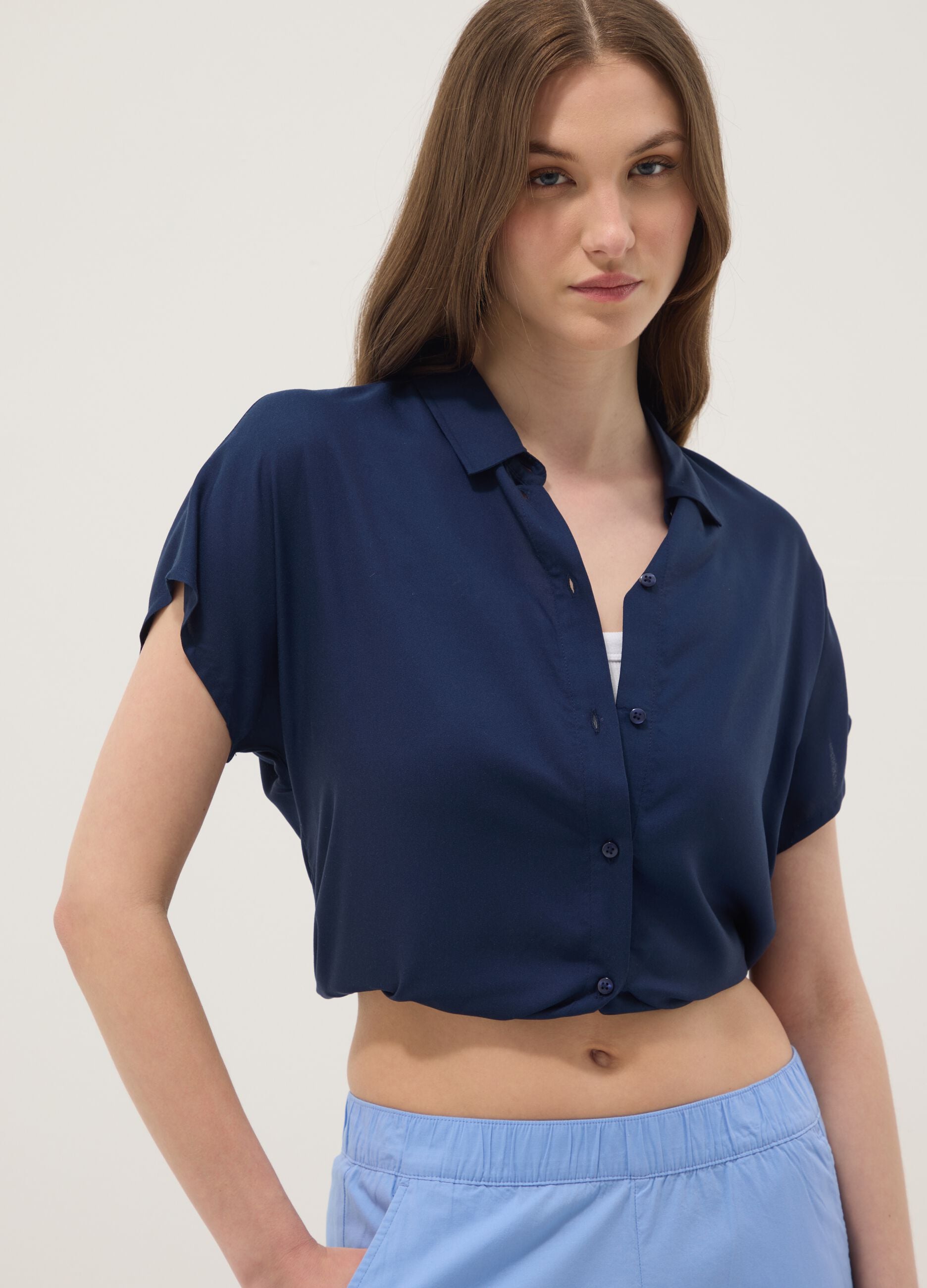 Blue pure viscose regular-fit shirt