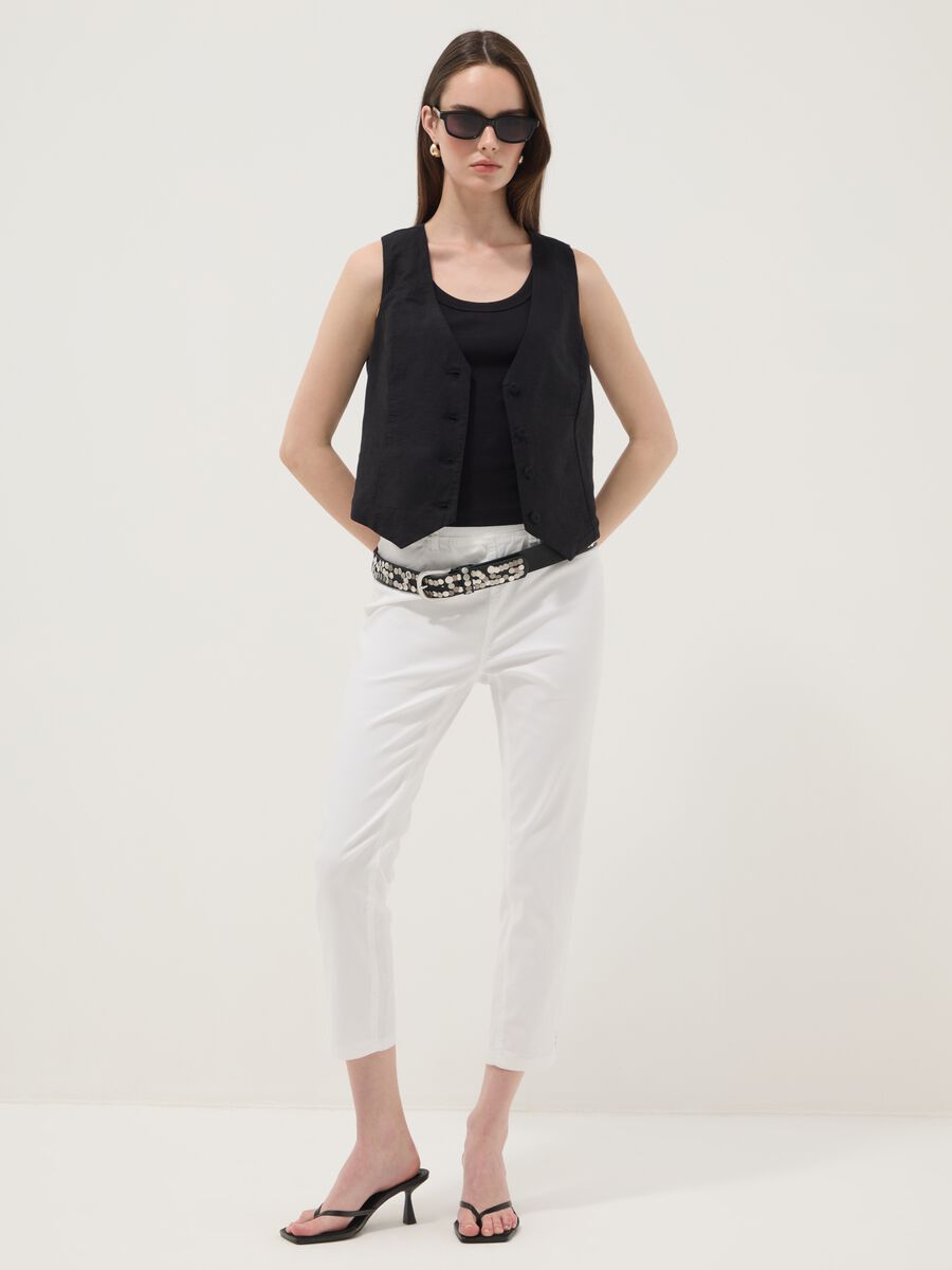 White skinny fit stretch denim cotton blend jeans_1