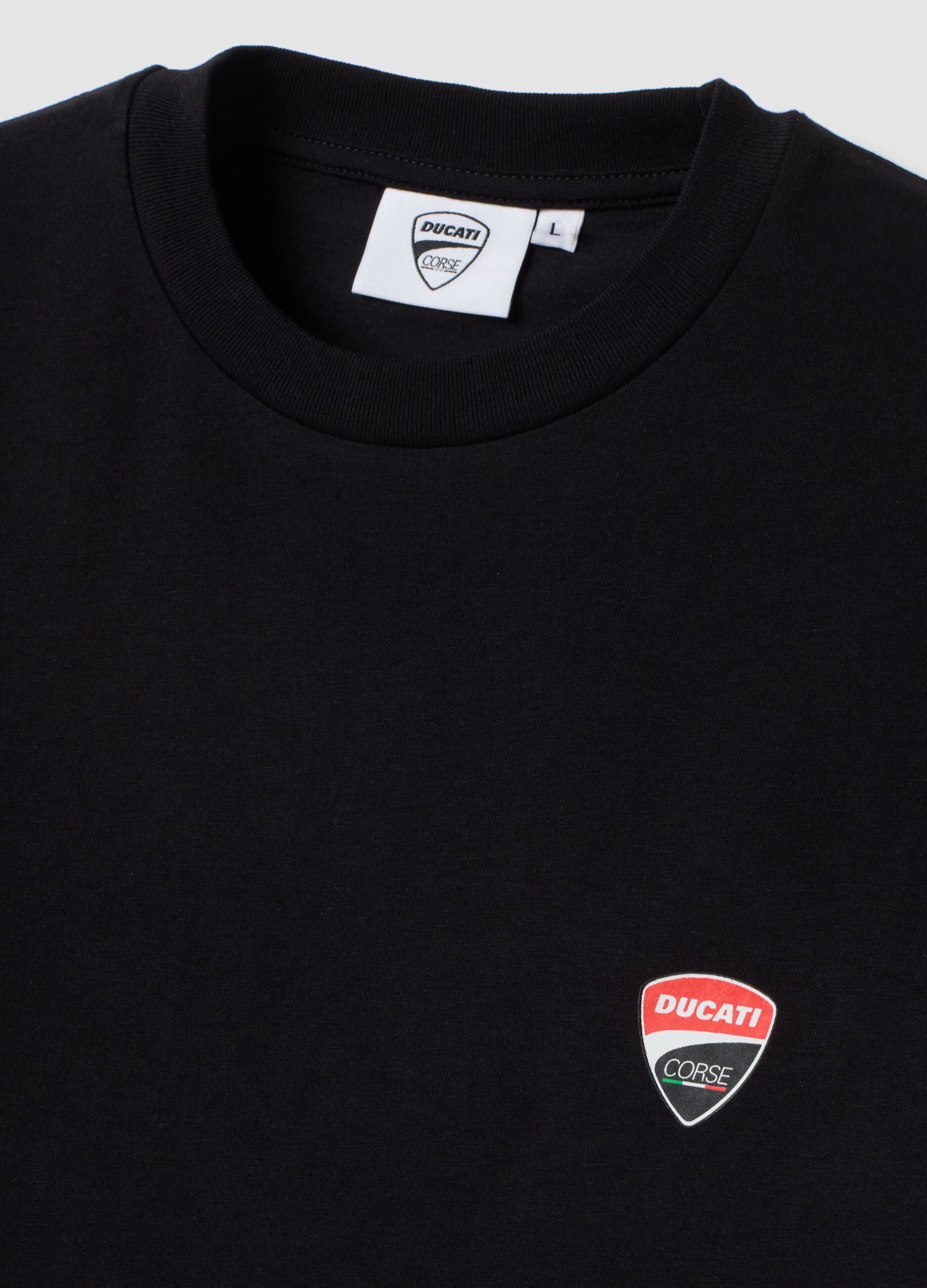 Black pure cotton T-shirt with Ducati print, regular fit