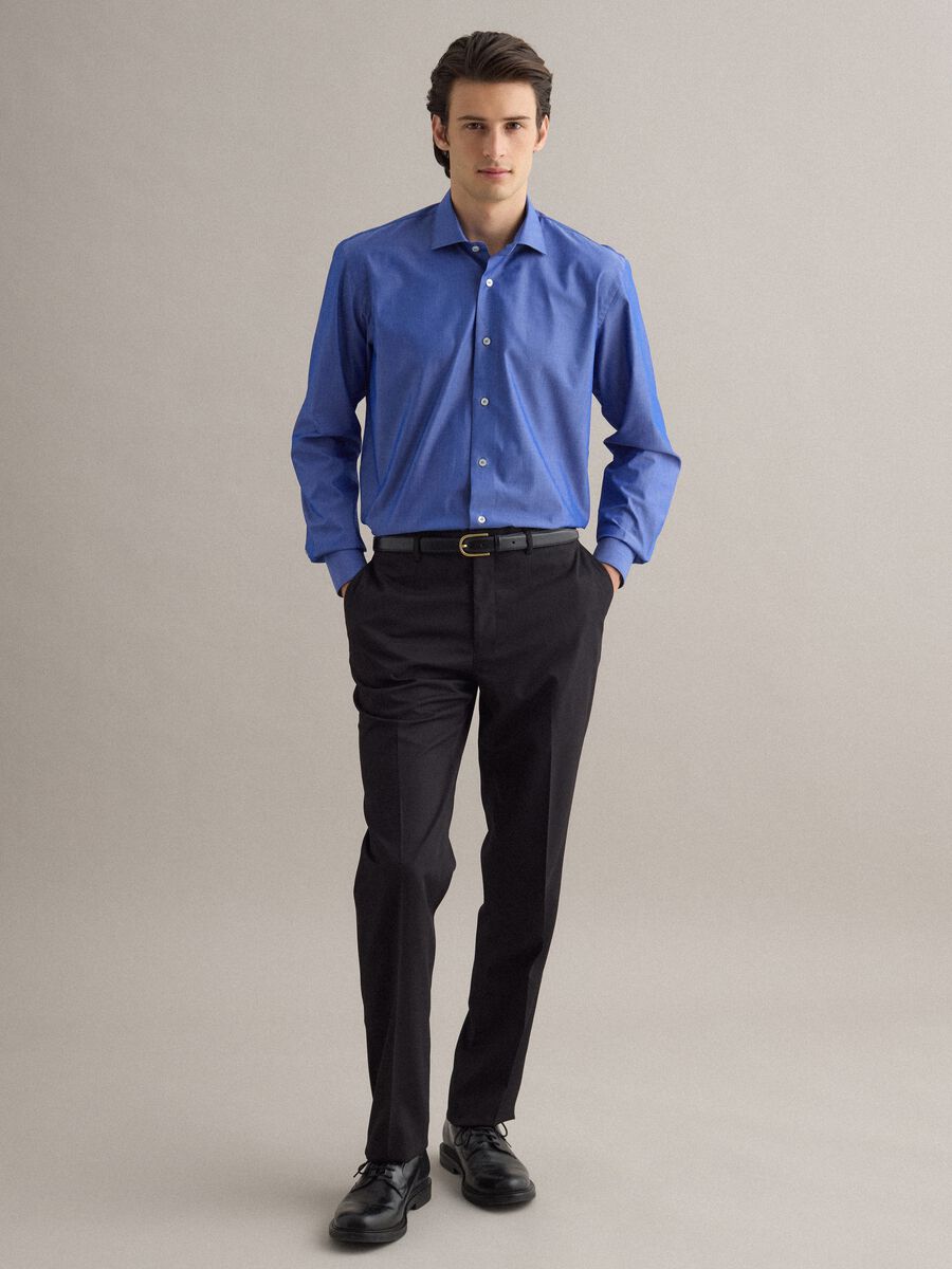 Camicia a maniche lunghe in puro cotone blu regular fit_1