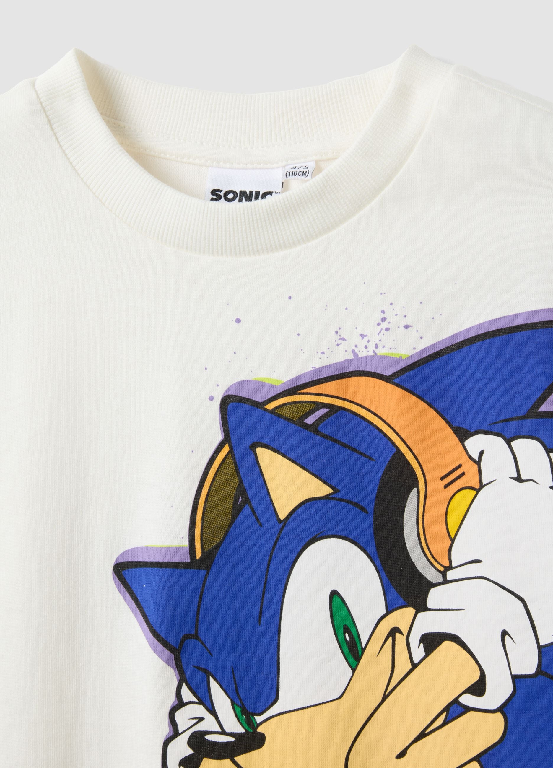 White pure cotton boys' t-shirt regular fit with Sonic