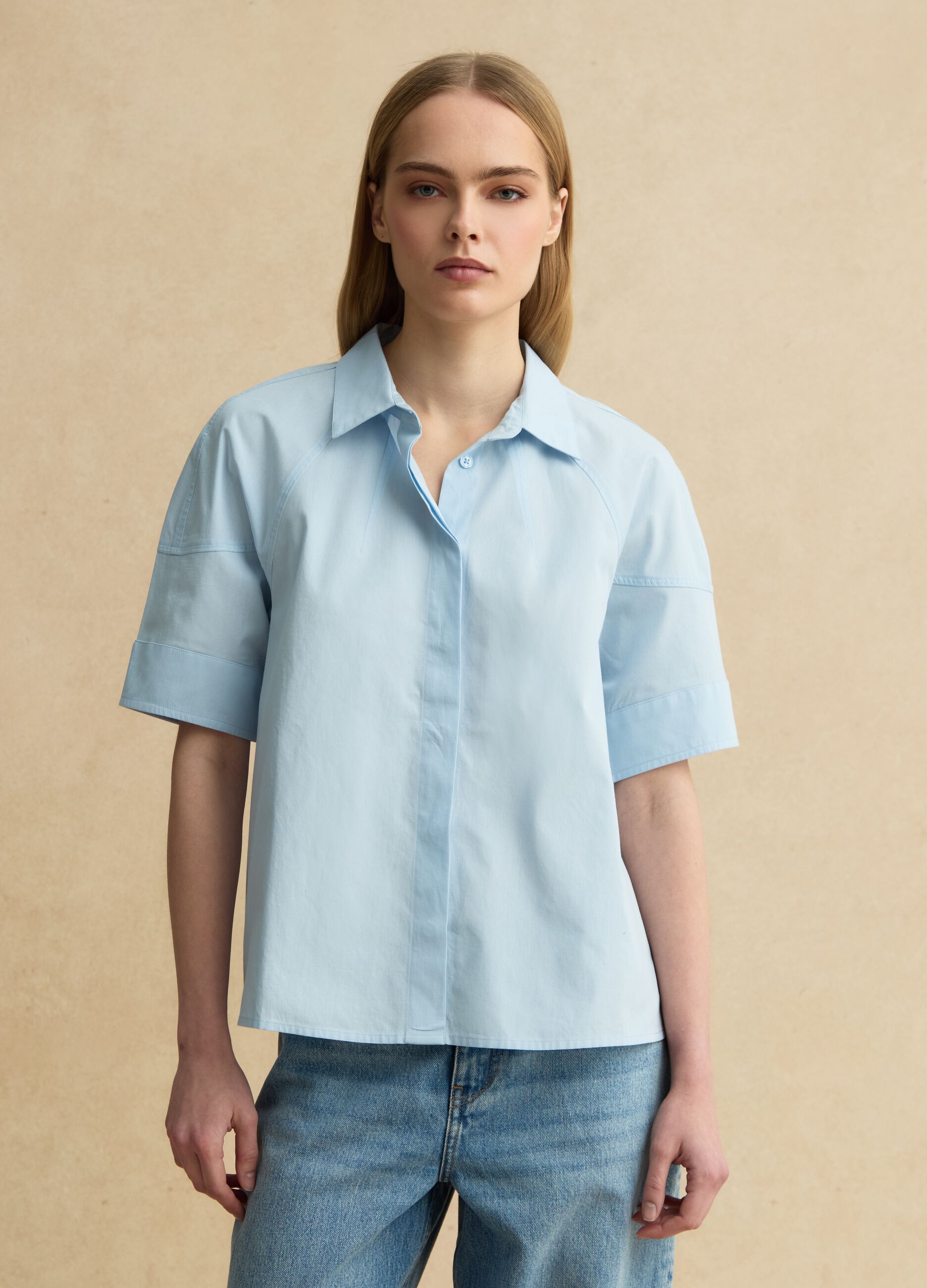 Blue short sleeve pure cotton regular fit shirt