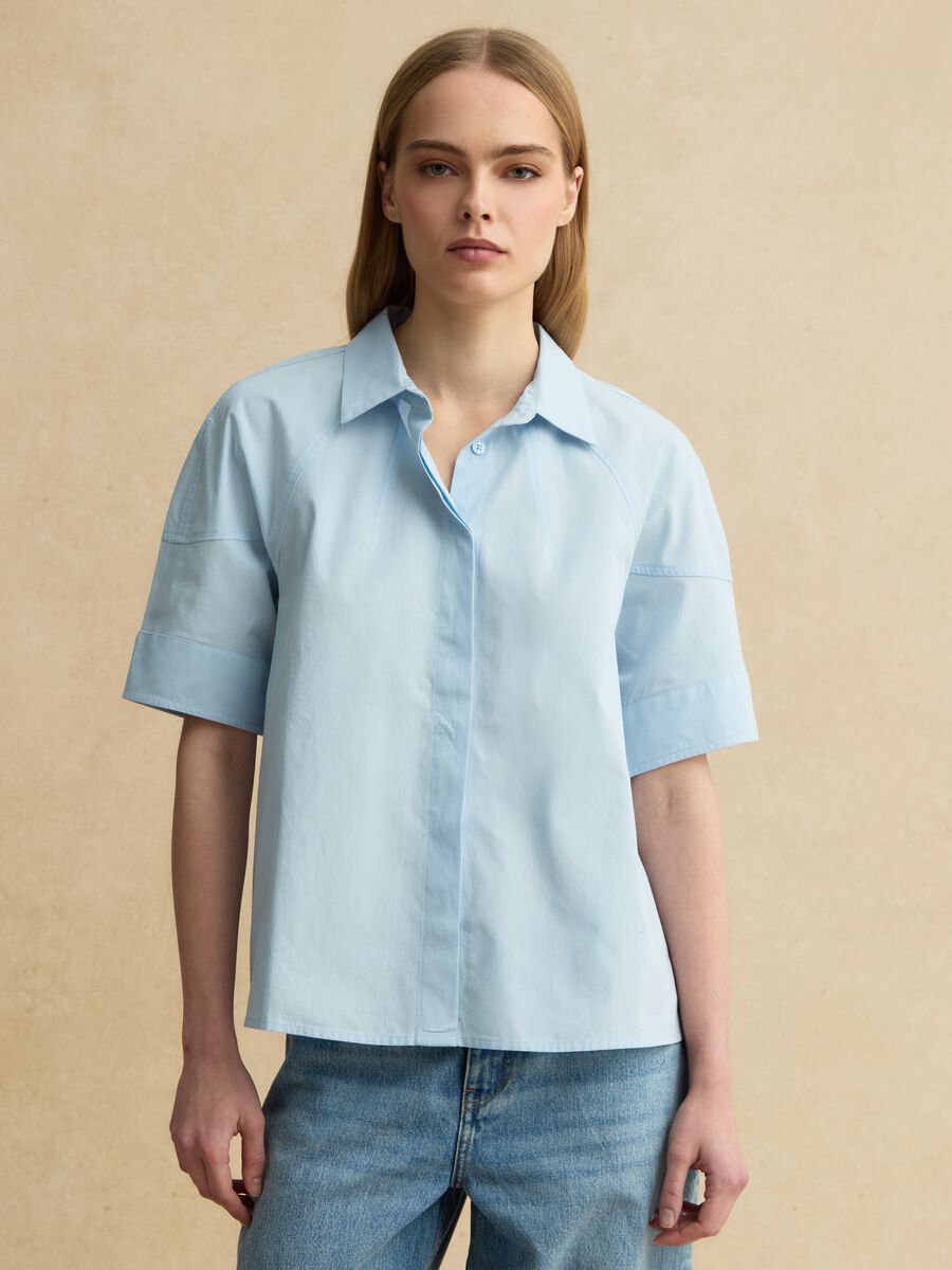 Blue short sleeve pure cotton regular fit shirt_0