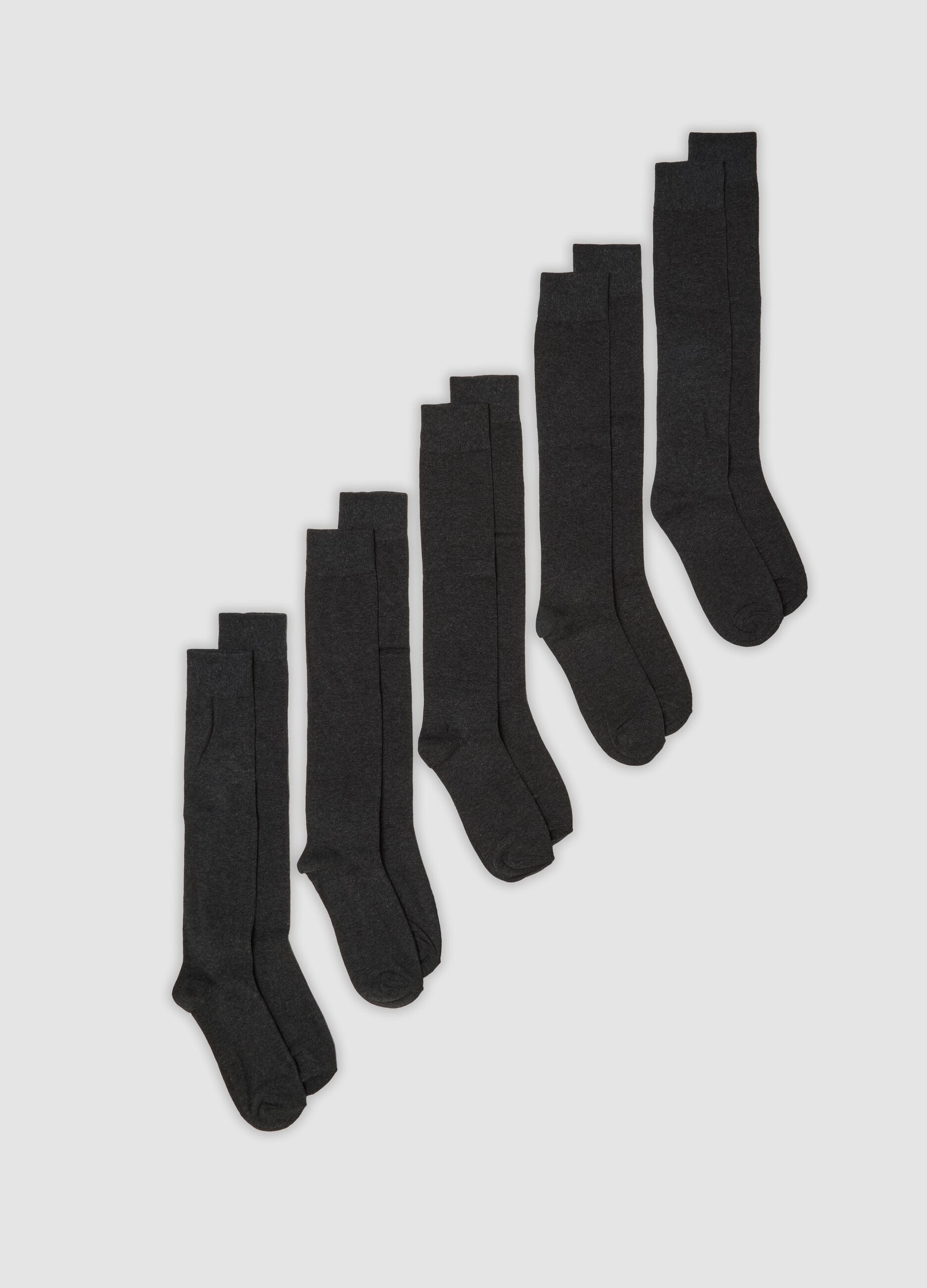 Pack of five long grey socks in stretch organic cotton