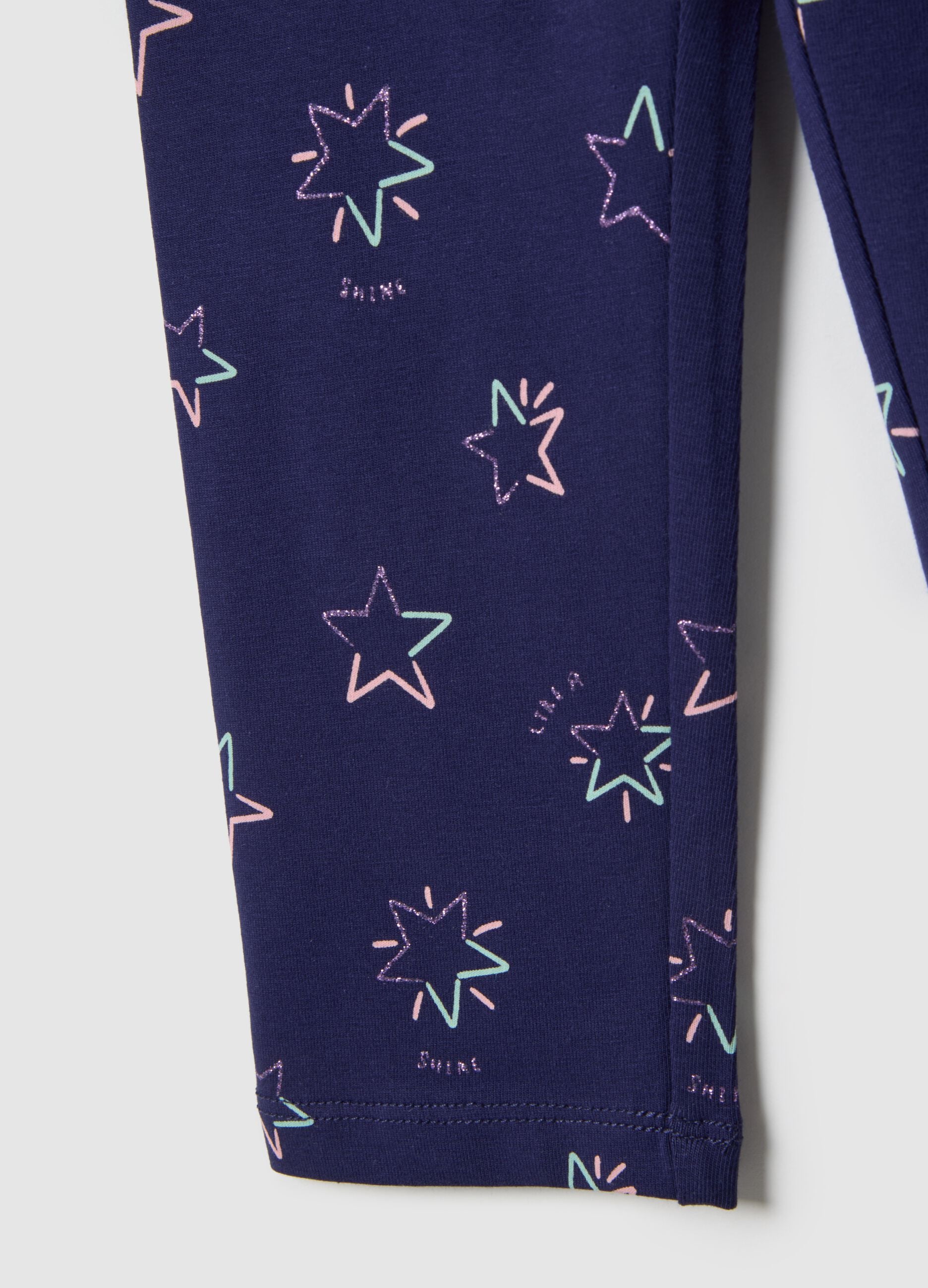 Girls' Purple Stretch Cotton Skinny Fit Leggings with Stars