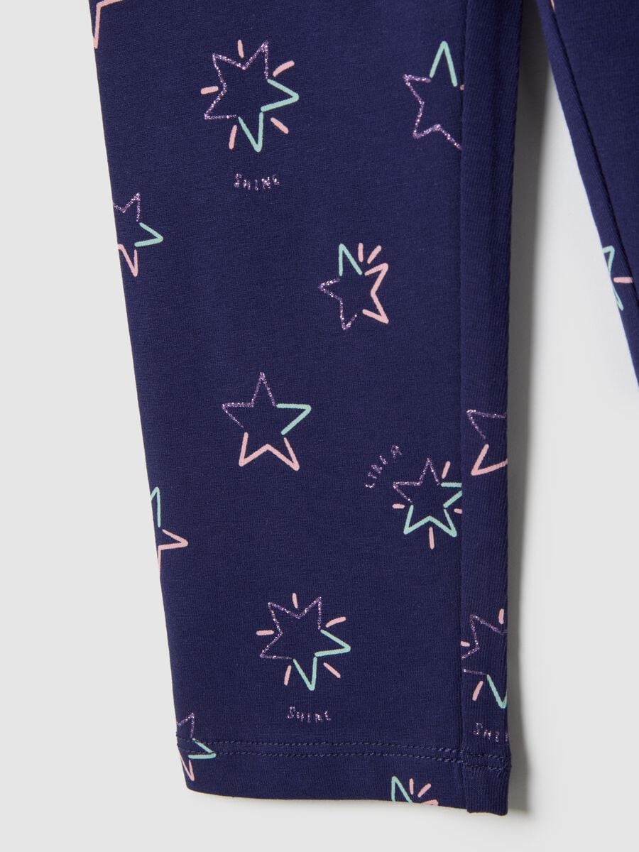 Girls' Purple Stretch Cotton Skinny Fit Leggings with Stars_3