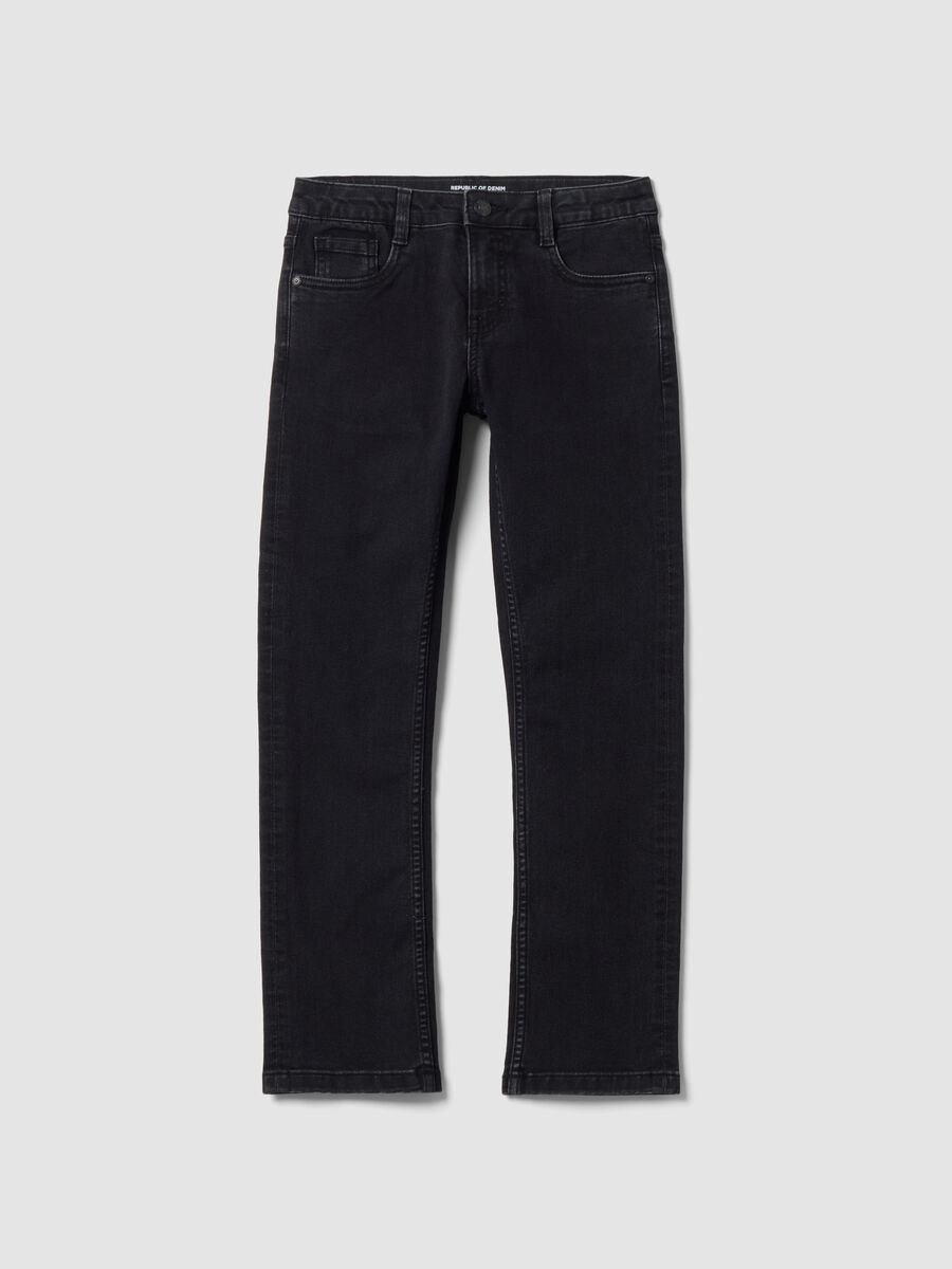 Boys&rsquo; black denim stretch-cotton jeans, regular fit_0