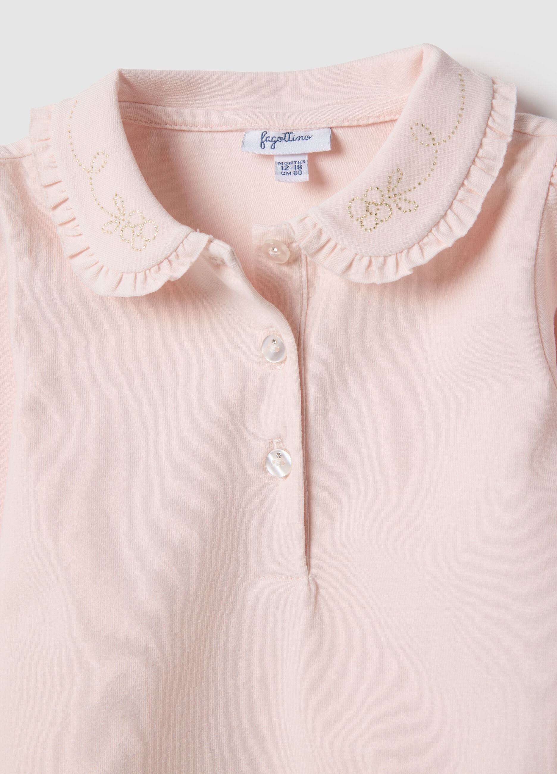 Pink stretch cotton girl&rsquo;s polo shirt regular fit with gathered collar