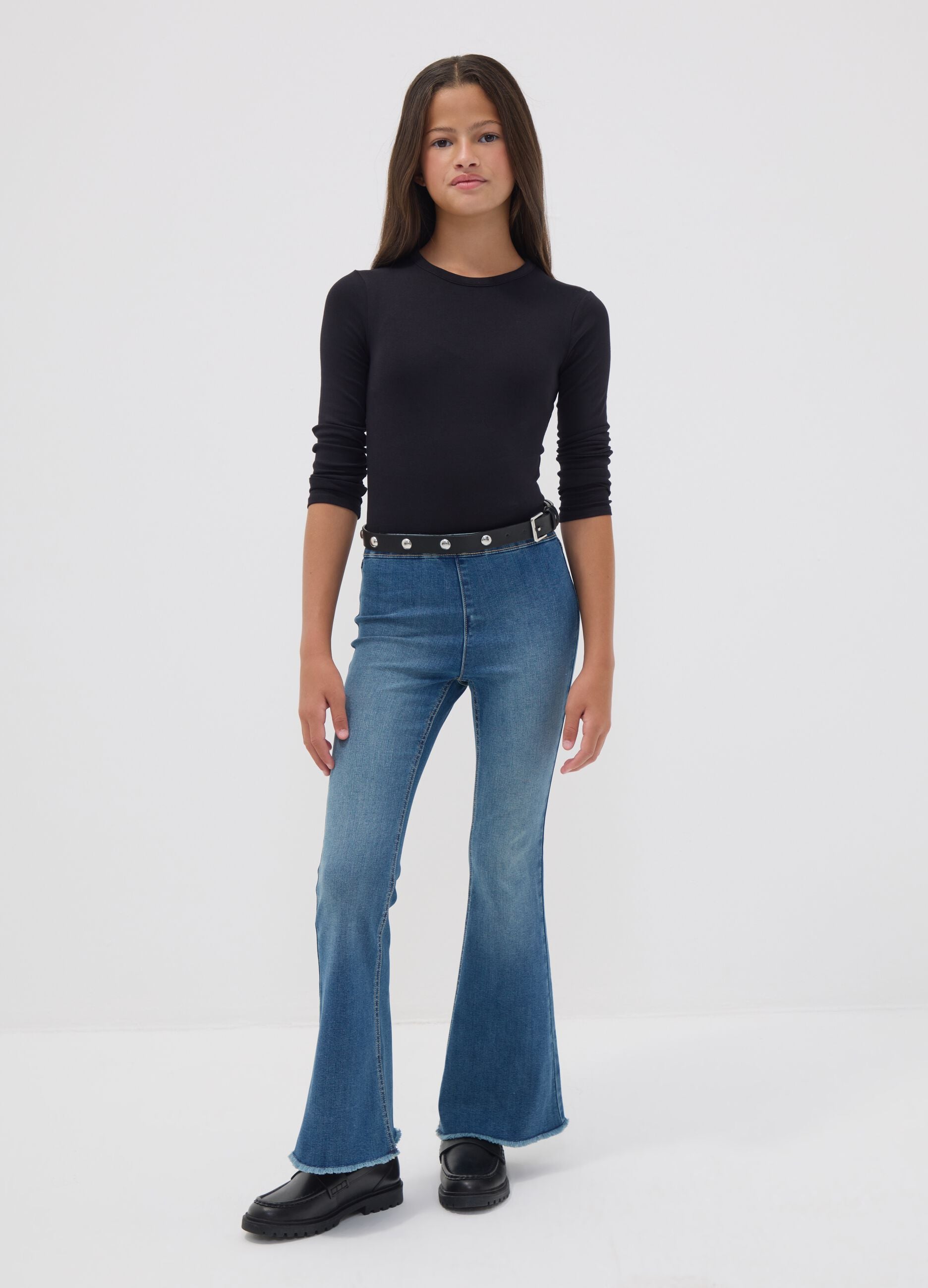 Girls&rsquo; blue flared jeggings in stretch cotton and viscose