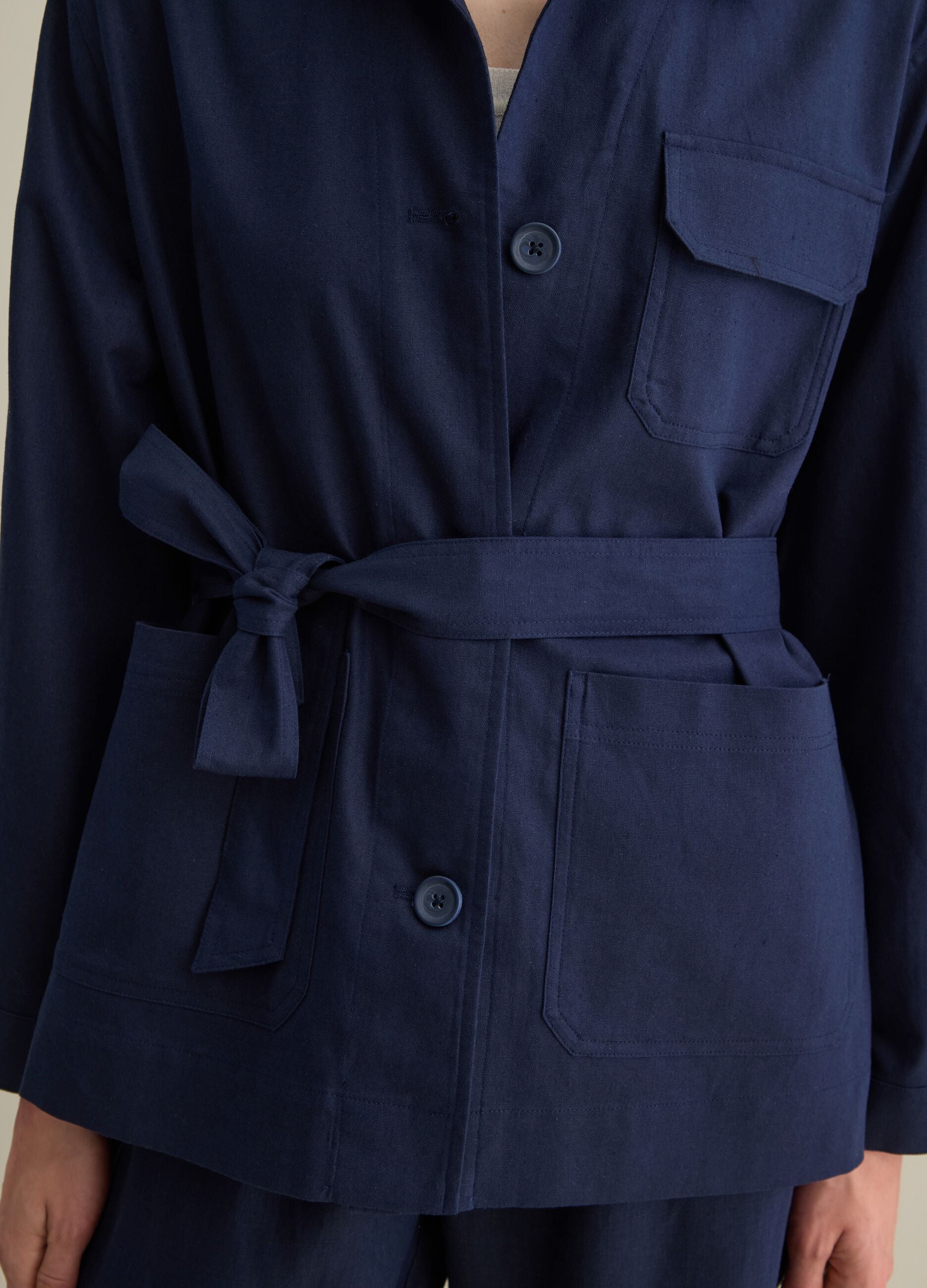 Women&rsquo;s blue regular-fit jacket in cotton and linen blend