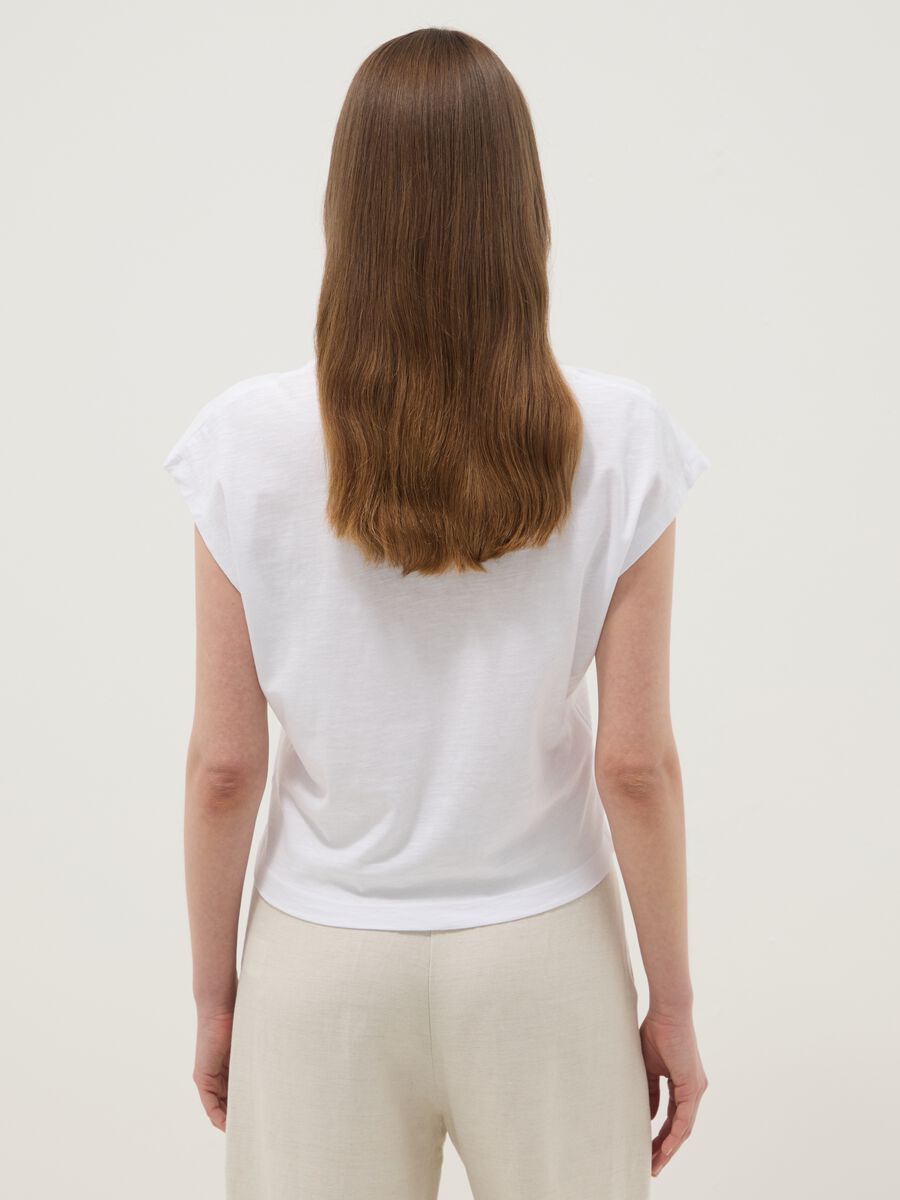White pure cotton V-neck T-shirt_3