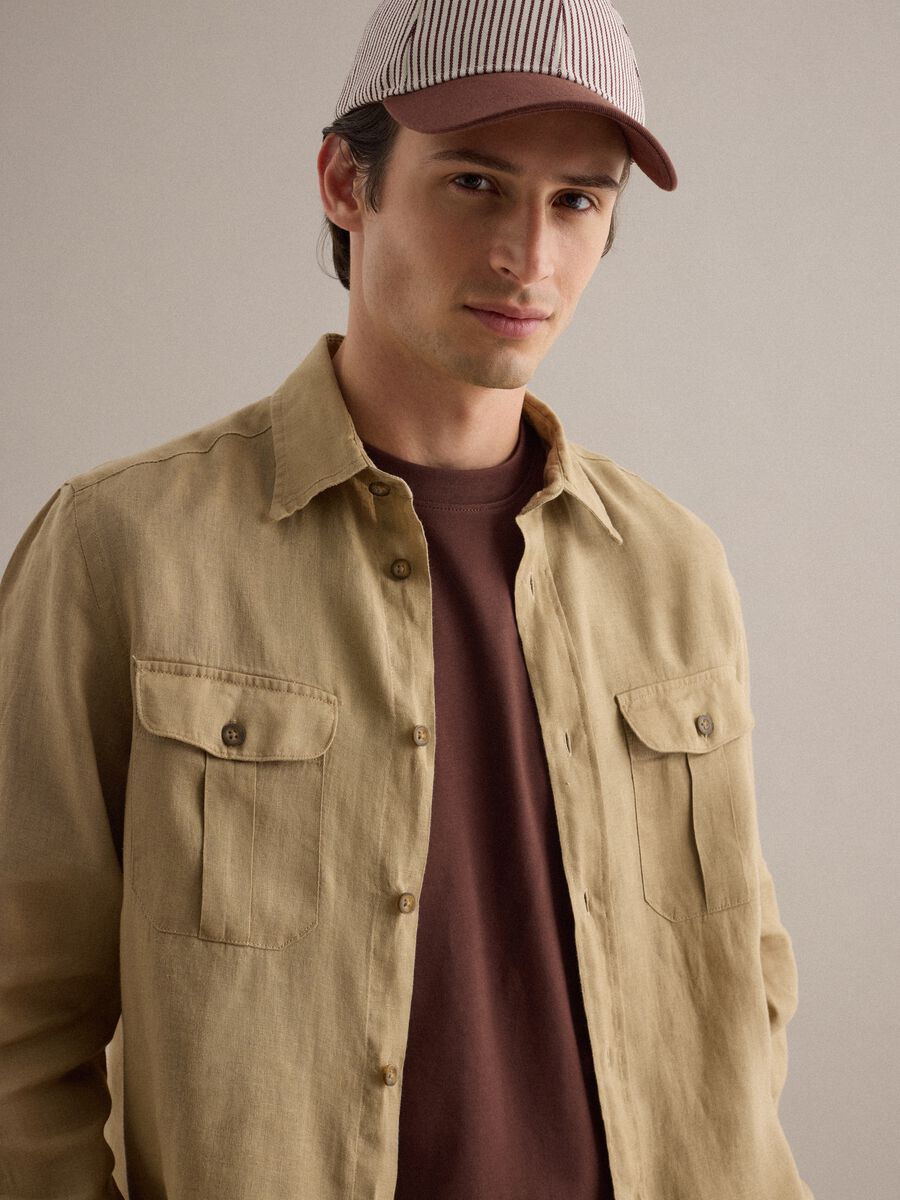 Beige pure linen long-sleeve shirt regular fit_3