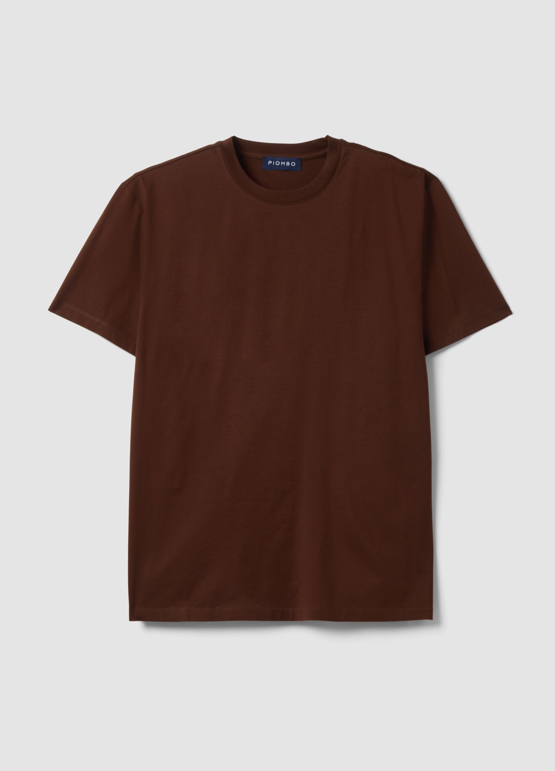 Brown pure cotton jersey T-shirt with relaxed fit crew neck