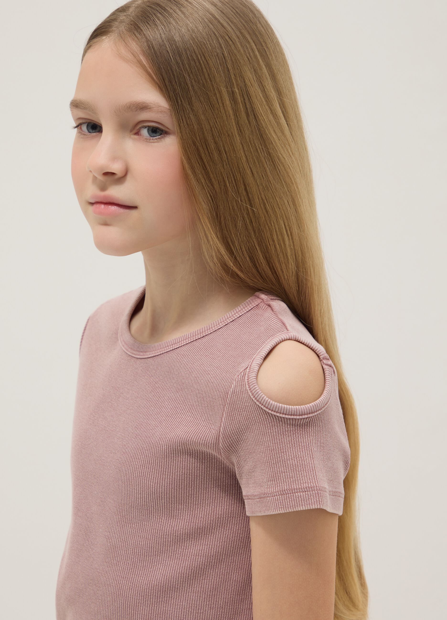 Short-sleeved pink stretch cotton t-shirt