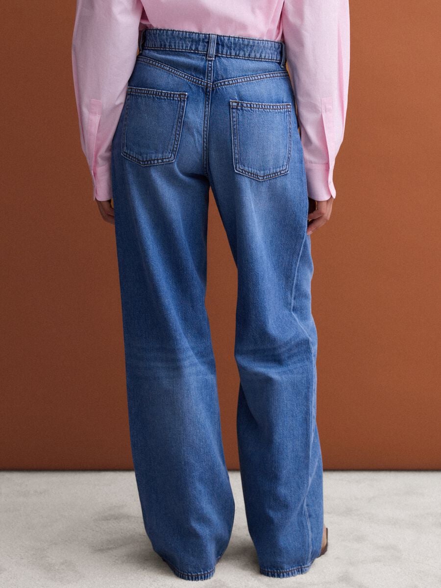 High-waisted wide-leg blue jeans in pure cotton_3