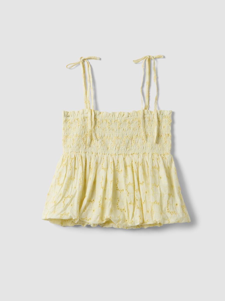 Top giallo corto in puro cotone con spalline sottili_4