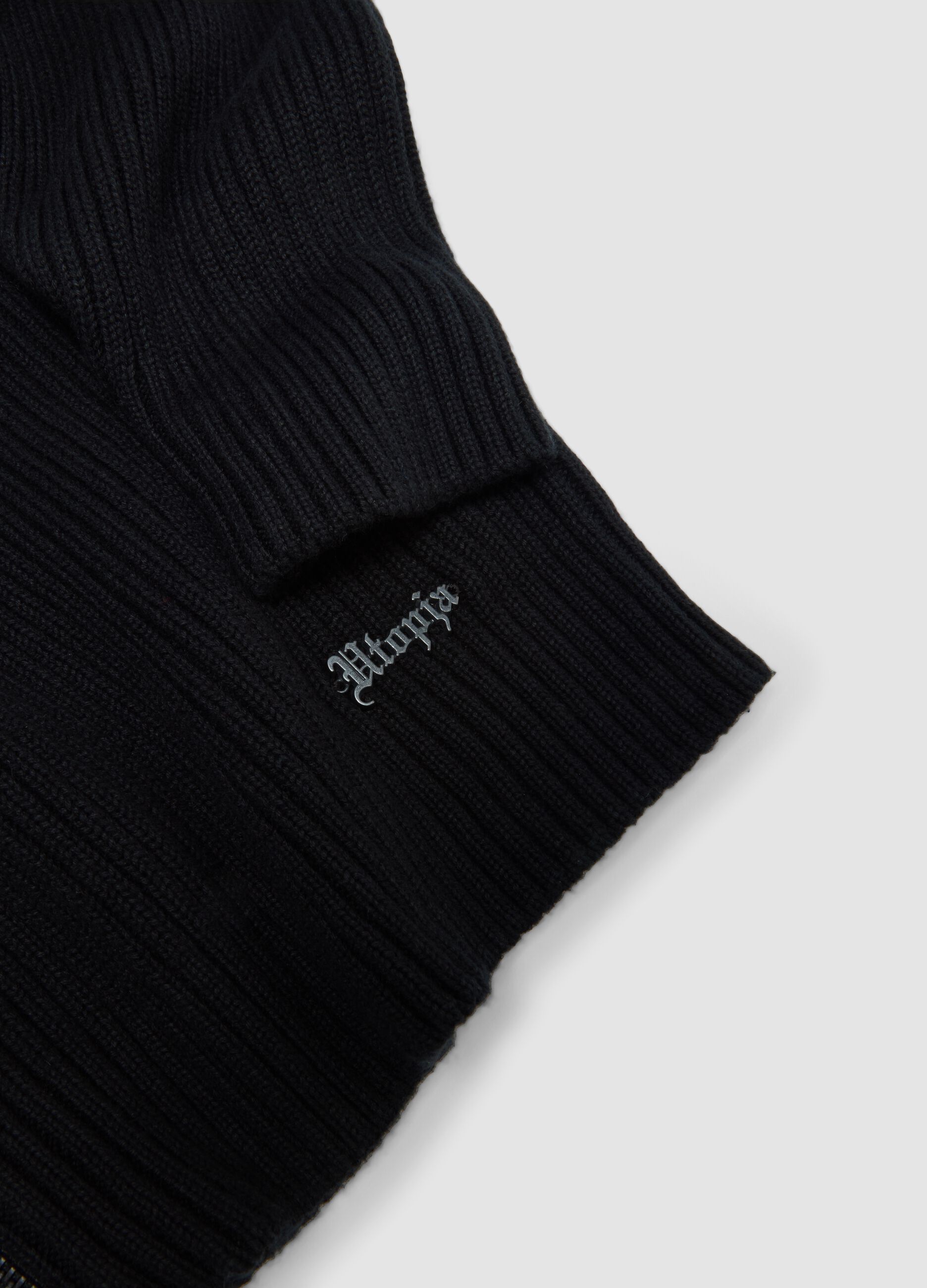 Black Ribbed Knit Hoodie