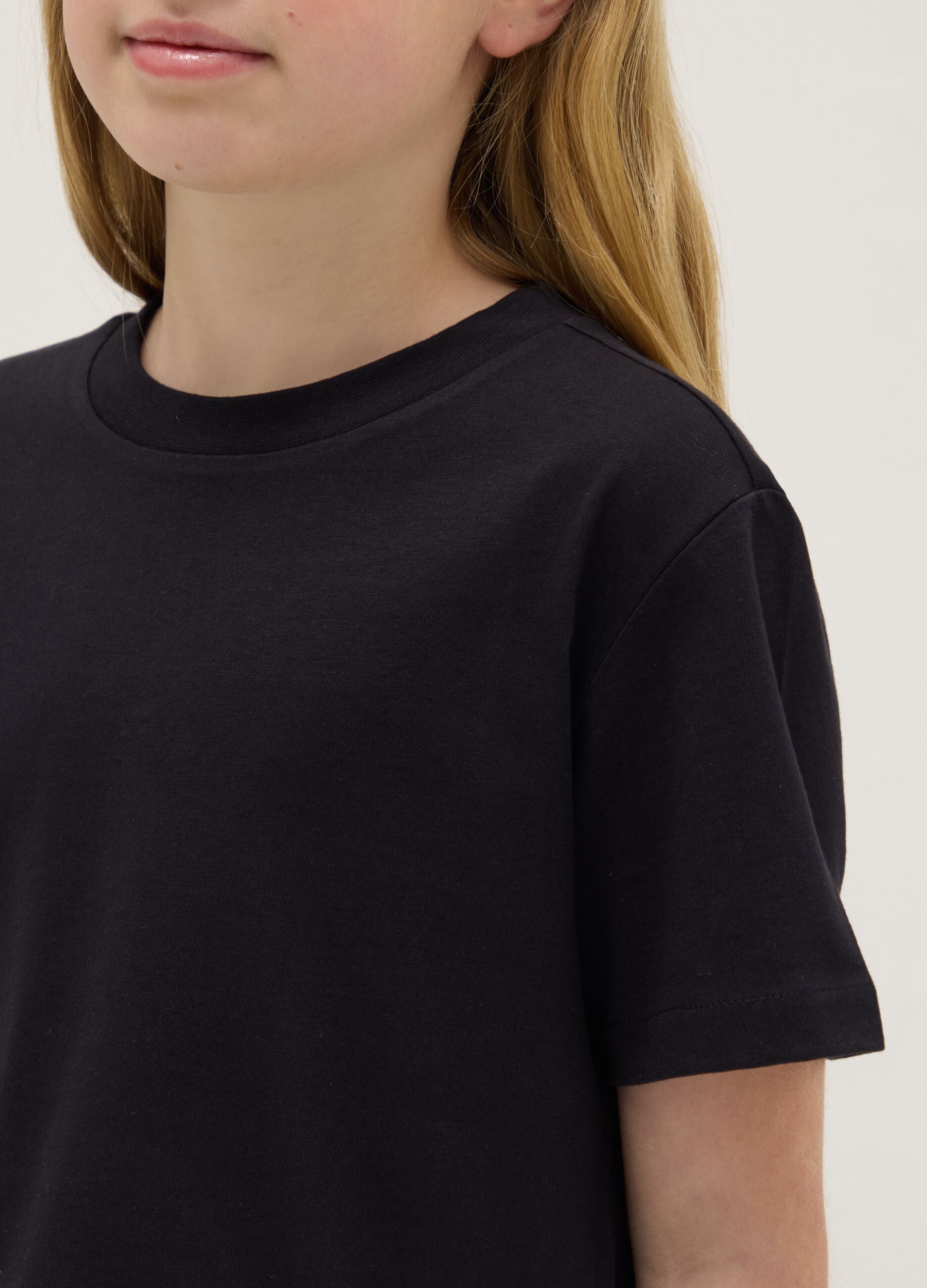 Girls' black pure cotton boxy fit t-shirt