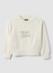 White pure cotton sweatshirt with rhinestone slogan and embroidered heart for girls_0
