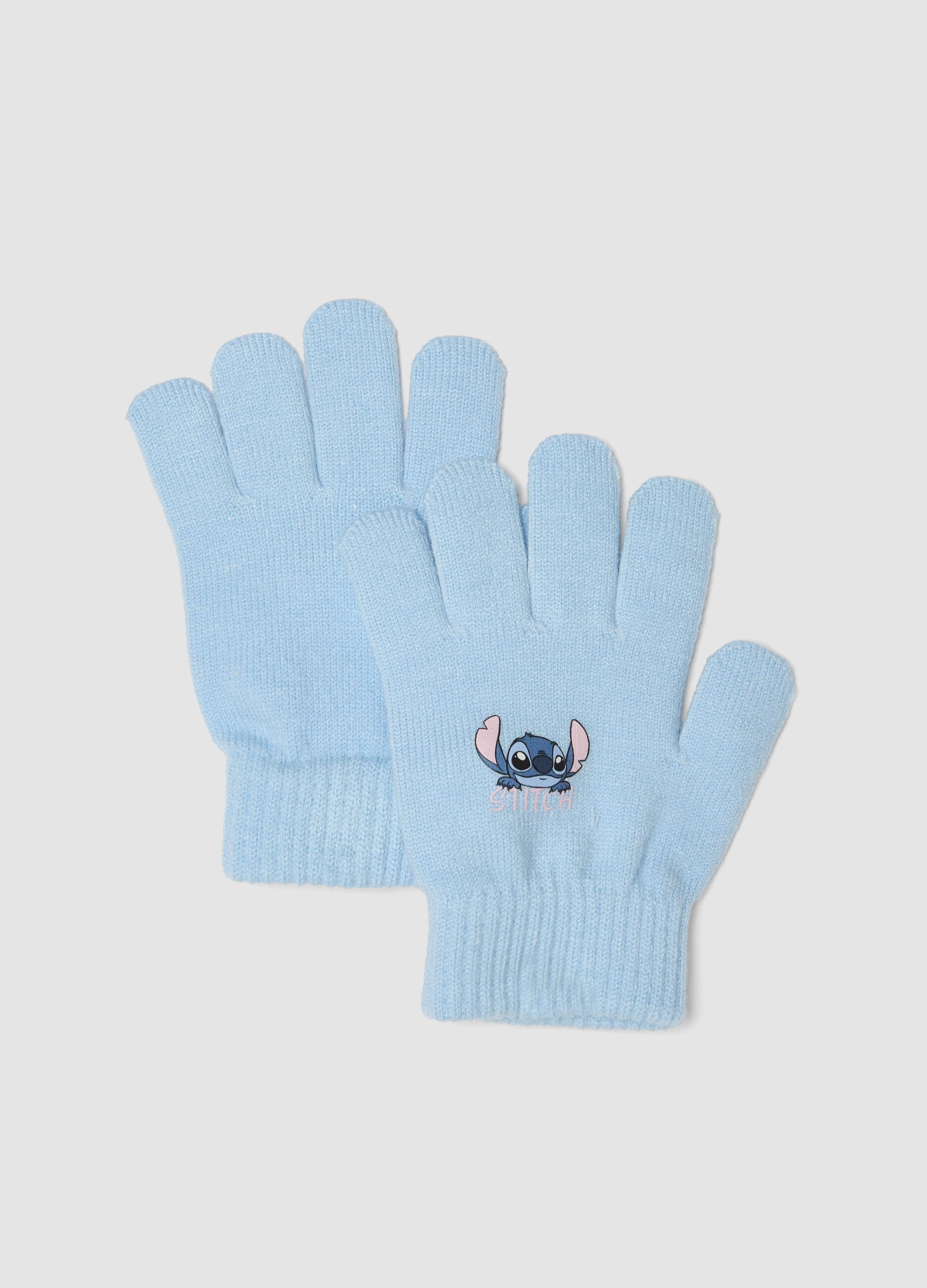 Blue stretch viscose gloves with Lilo & Stitch print
