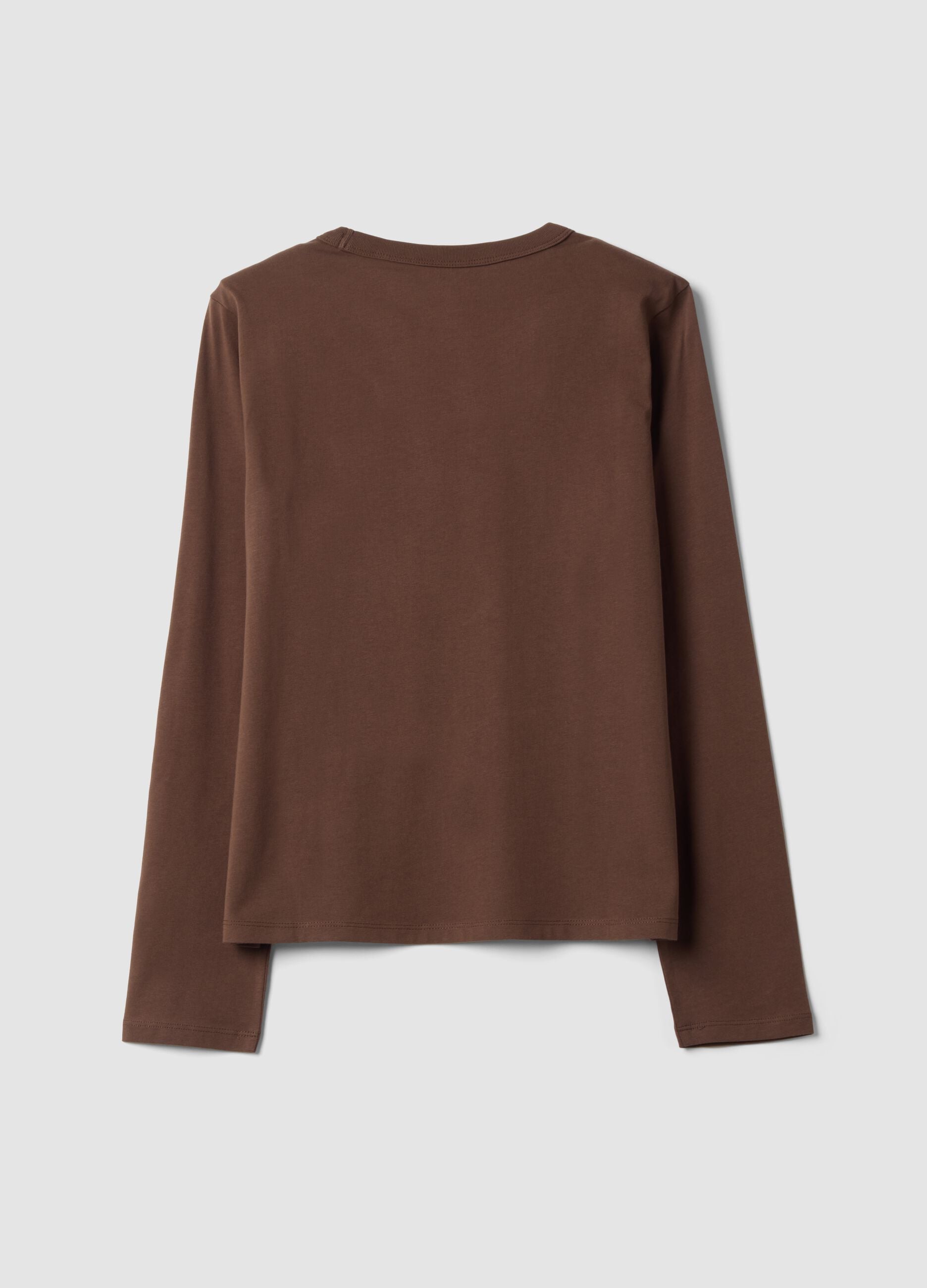 Brown long-sleeved pure cotton jersey T-shirt, regular fit