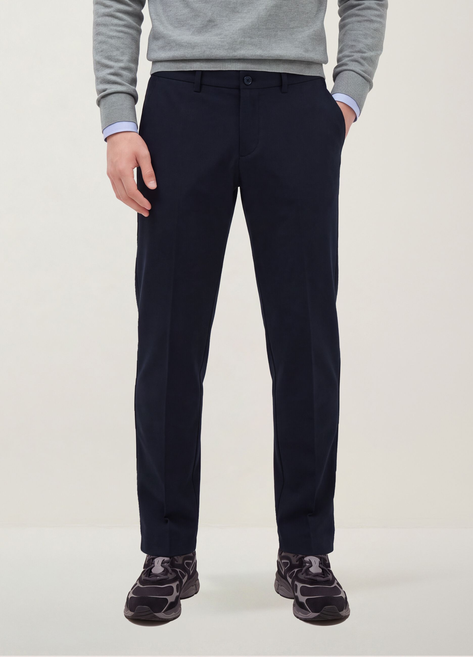Navy slim-fit stretch viscose twill chino trousers