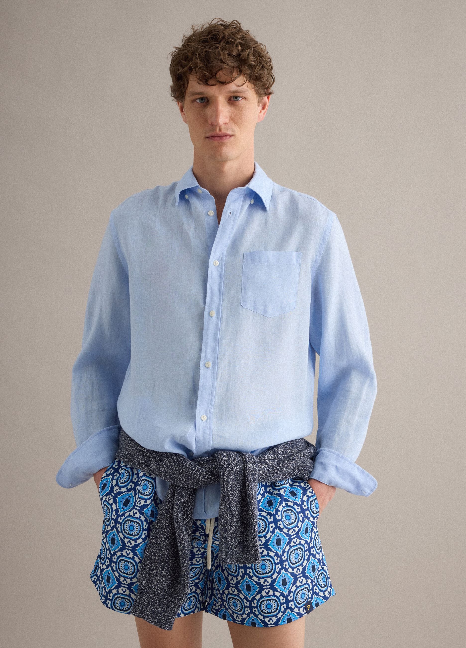 Blue patterned swim shorts