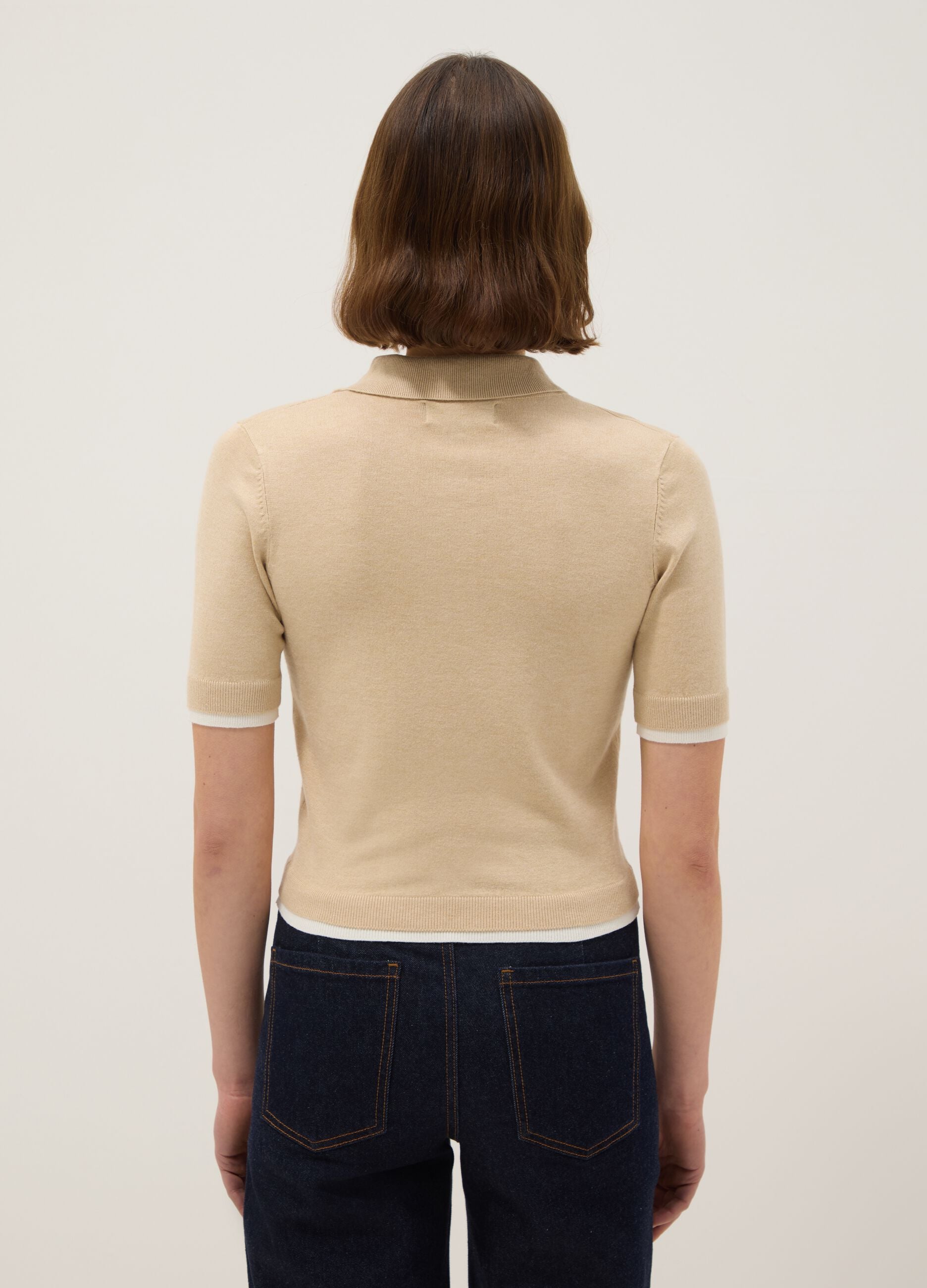 Beige Viscose Blend Polo Regular Fit