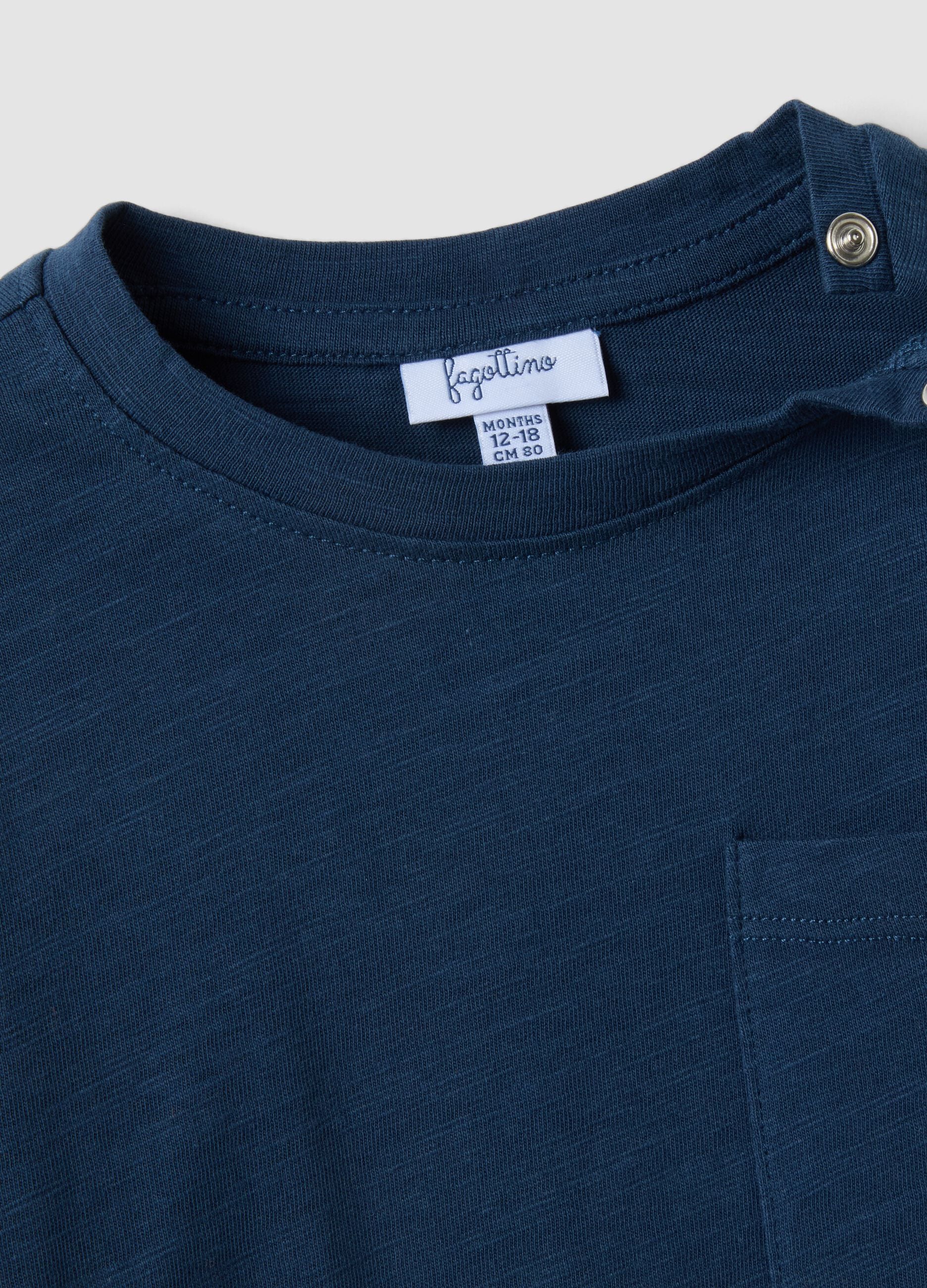 Blue oversized pure organic cotton T-shirt with chest pocket for boys