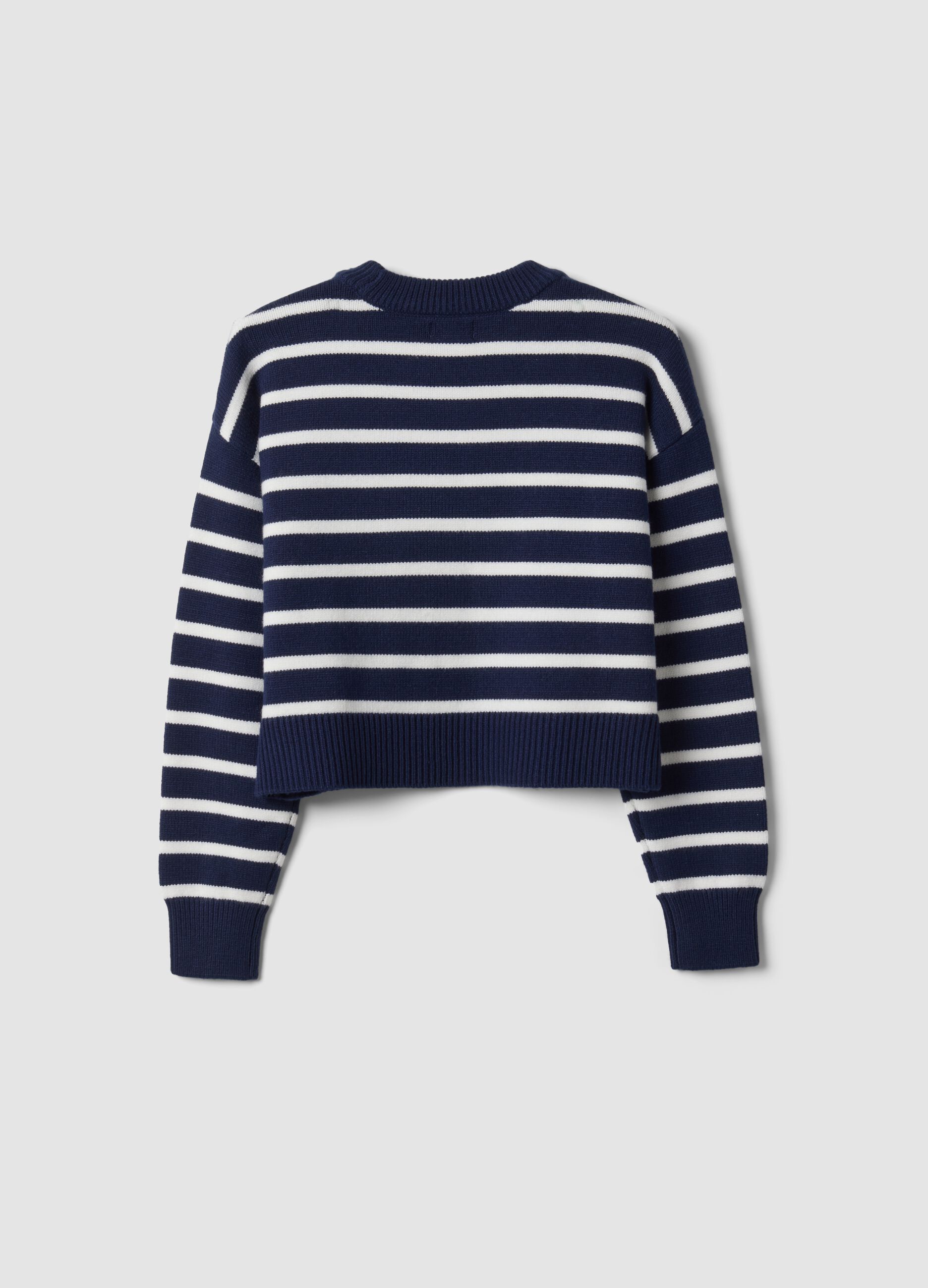 Blue striped viscose-blend crew-neck jumper