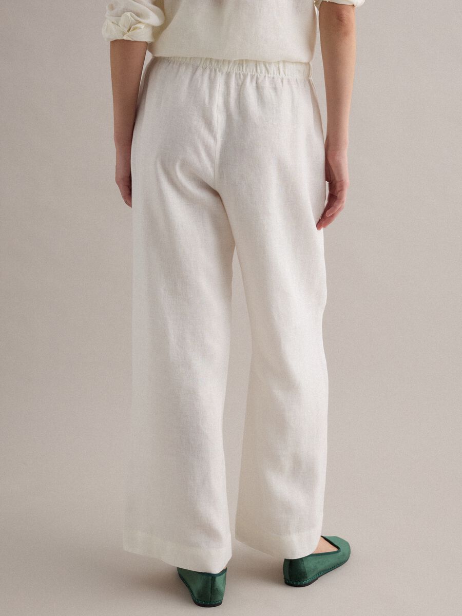 White pure linen straight-fit drawstring trousers_2