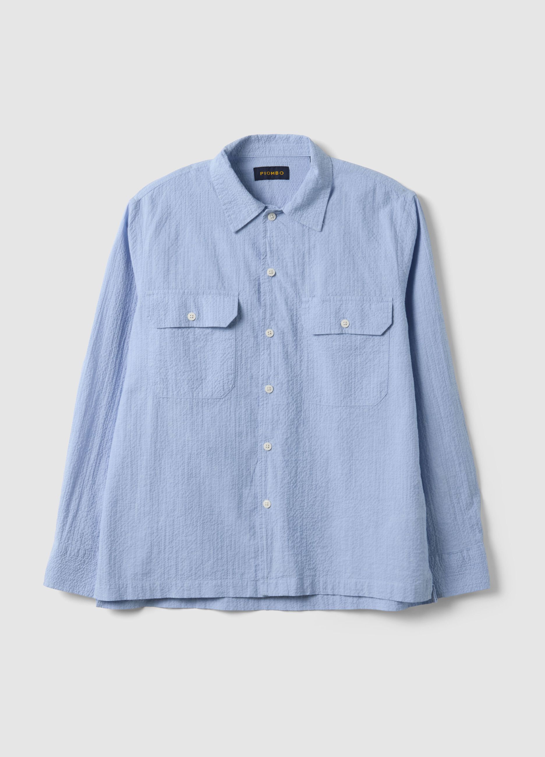 Blue stretch cotton long sleeve shirt regular fit