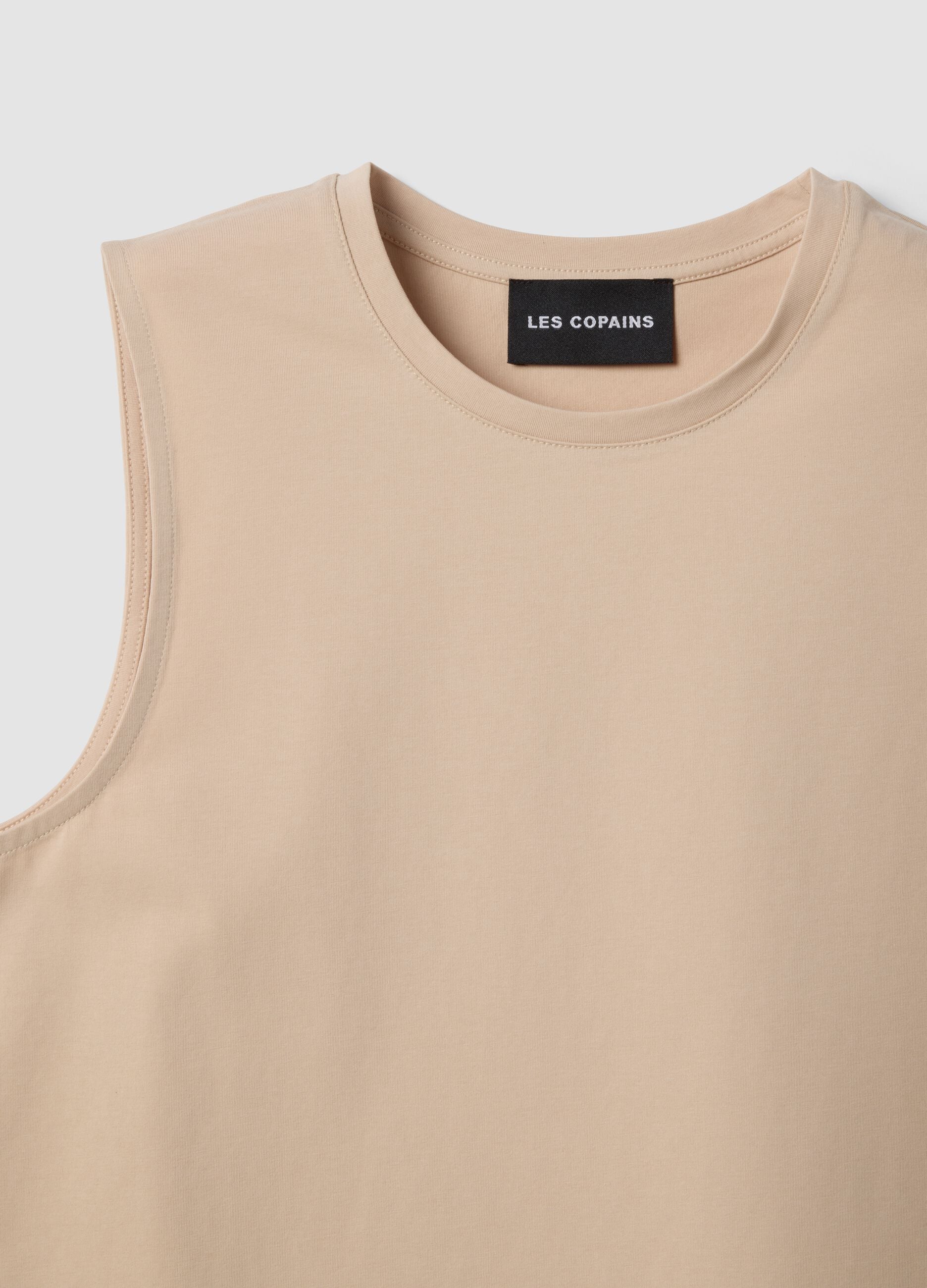 Beige cotton-blend tank top
